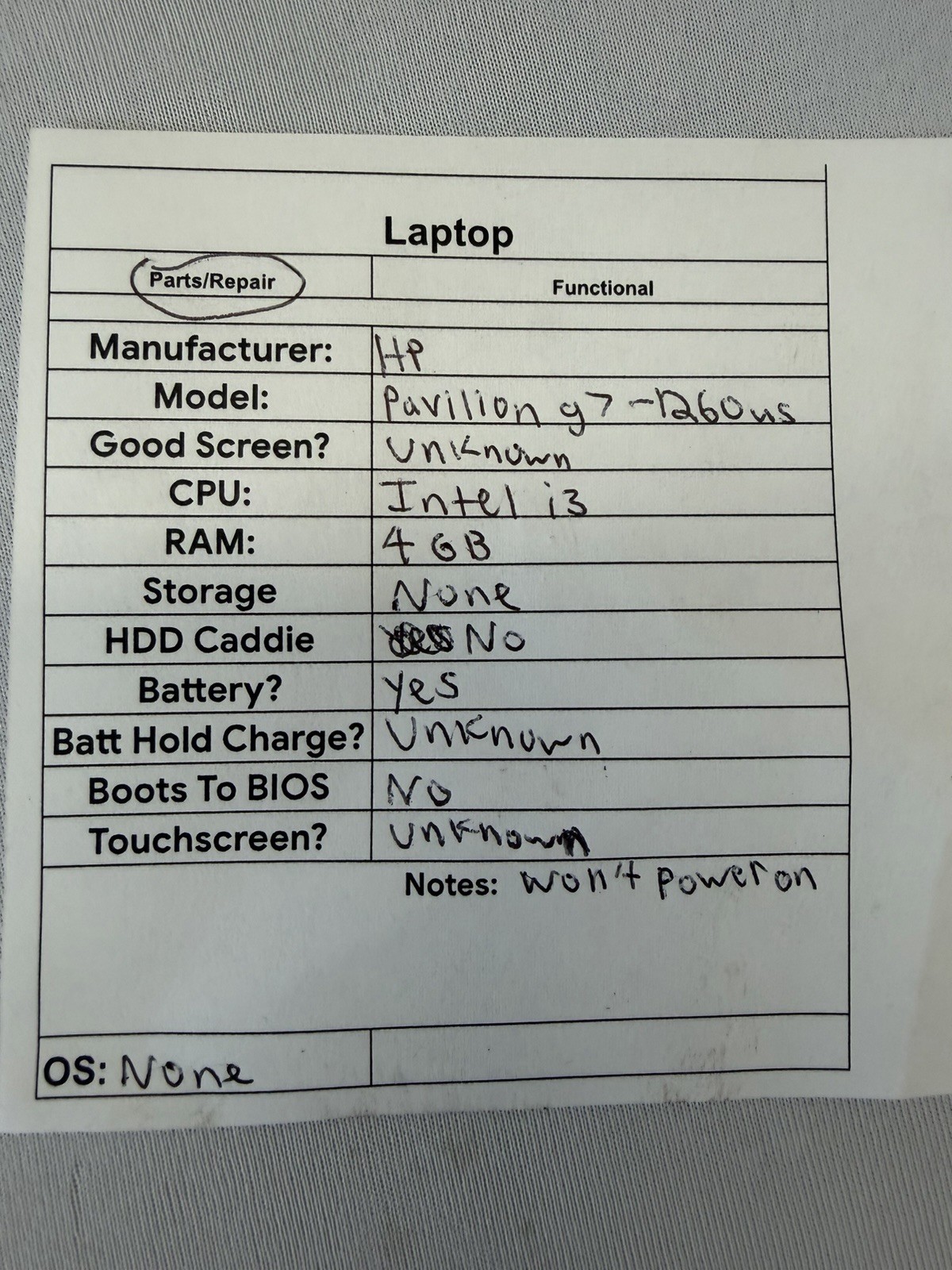 HP Pavillion g7-1260us Laptop – Unknown if Screen is Good – Intel i3 – Read Des