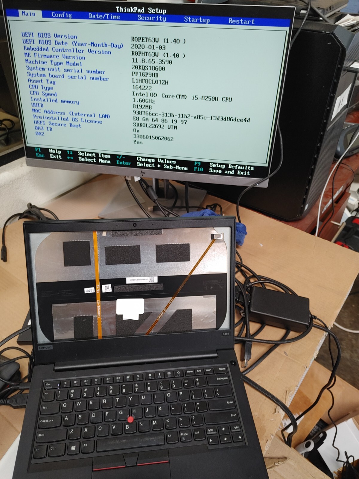 Lenovo ThinkPad E480 Core i5-8250U@ 1.60GHz, 8GB RAM, BIOS Locked, FOR PARTS/ RE
