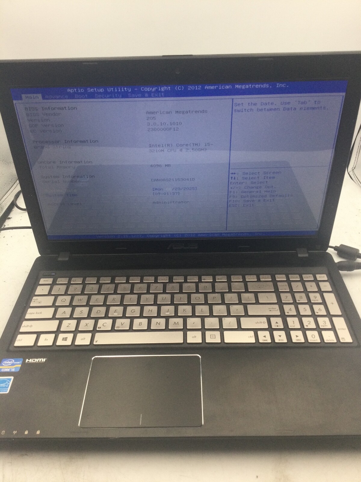ASUS Q500A – BOOTS TO BIOS – INTEL CORE I5 3210 – NO RAM – 15″ – READ DESC – BB!