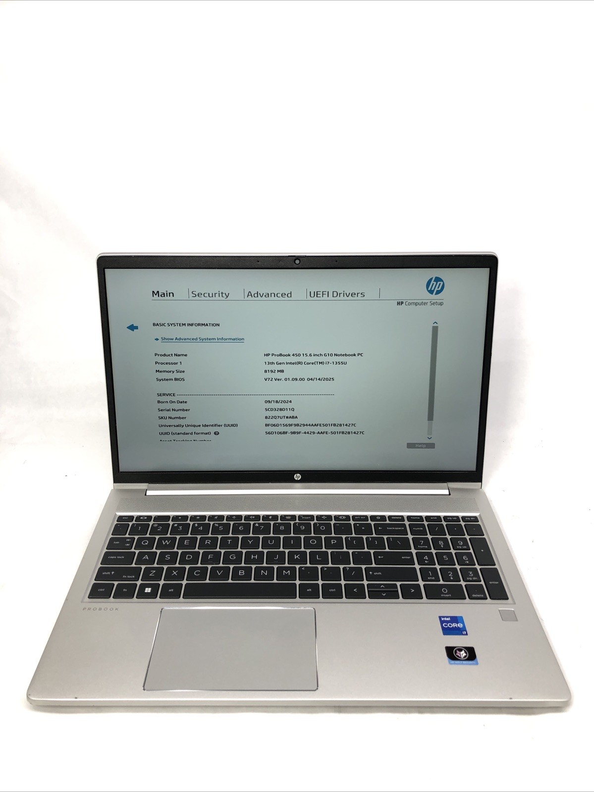 HP ProBook 450 G10, Intel Core i7-1335U @1.30Ghz, 8GB RAM, NO SSD/OS, Tested!