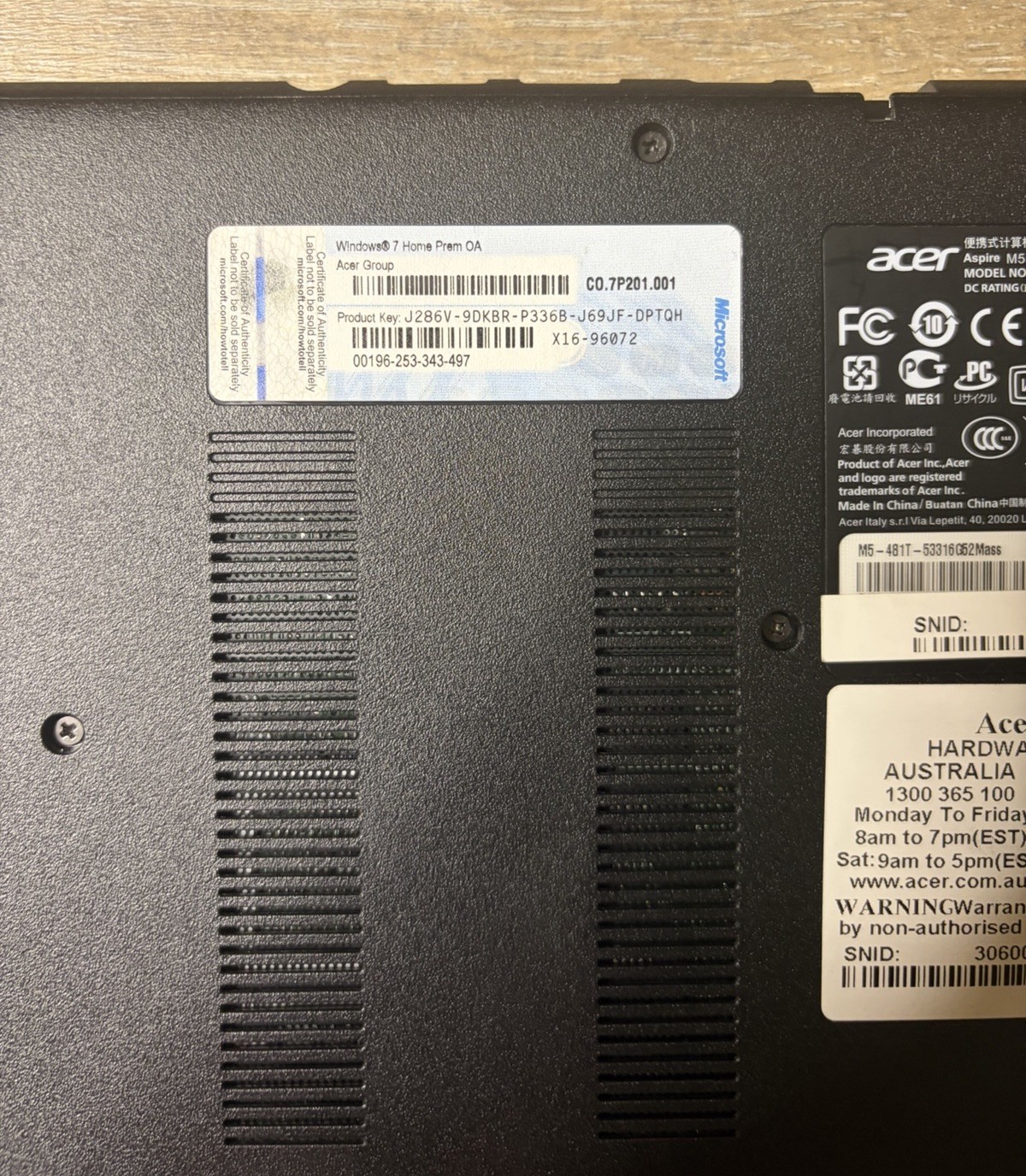 Acer Aspire M5 series, M5-481PT Model Z09 – USED, Untested (Sold For Parts)