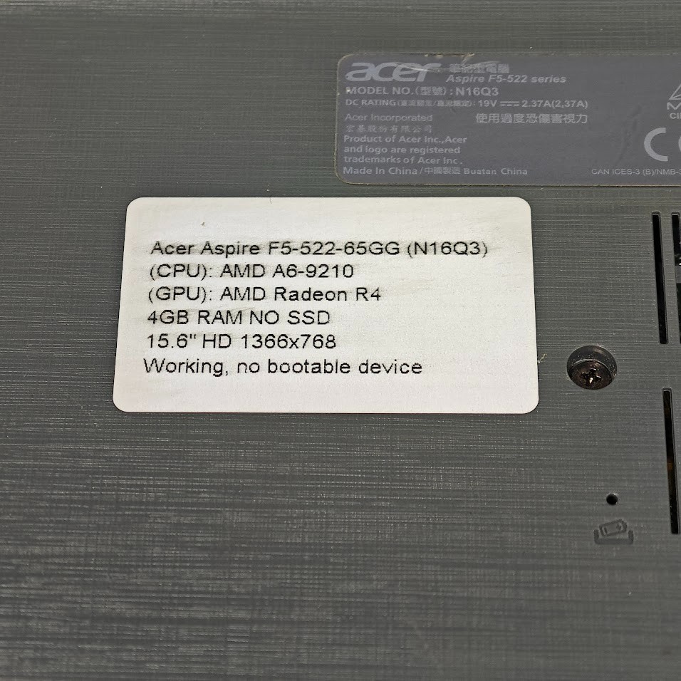 Acer Aspire F5-522-65GG Laptop –AMD A6-9210, AMD Radeon R4, 4GB RAM