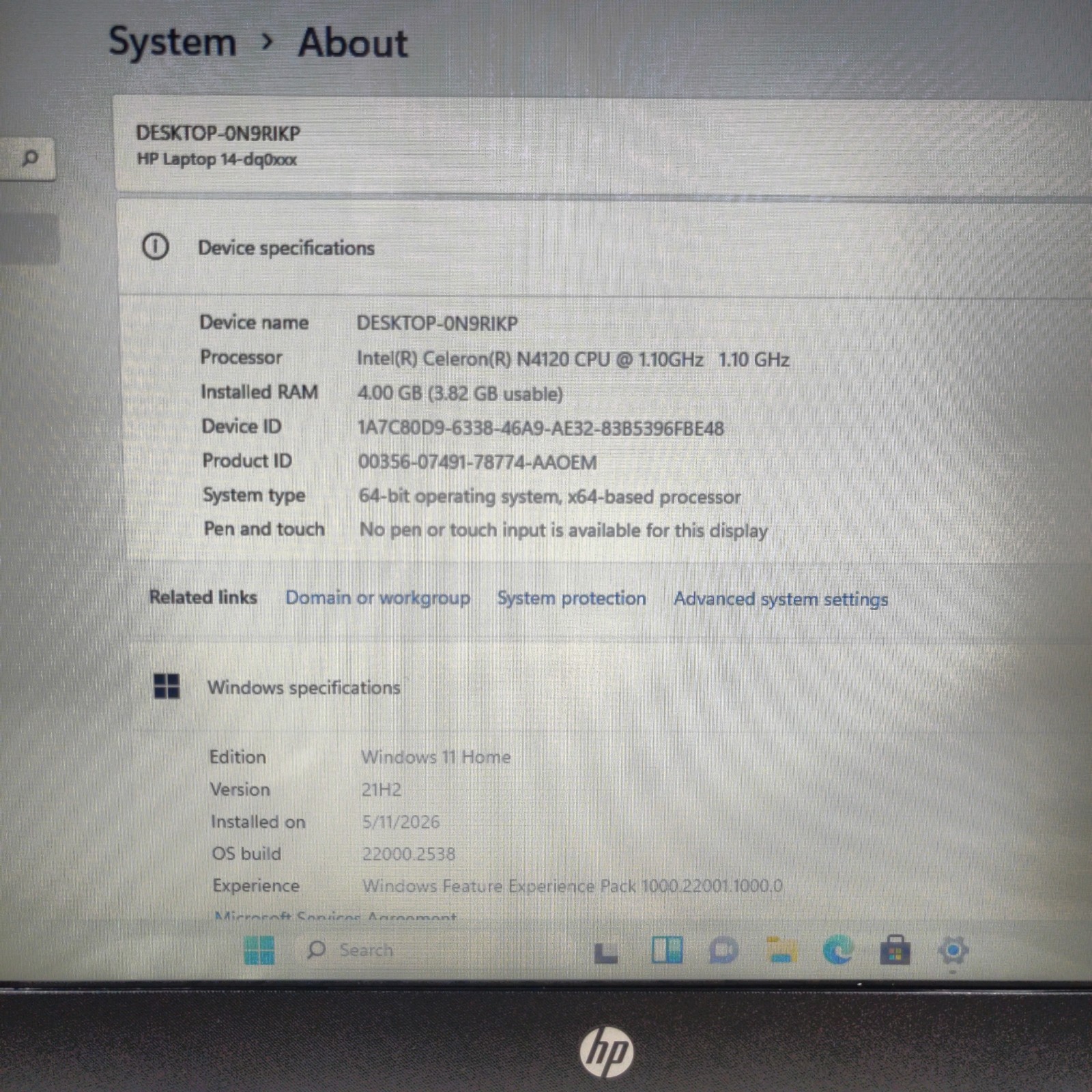 HP 14-dq0xxx 14″ Celeron N4120 1.1GHz 4GB RAM 64GB SSD (NO CHARGER)