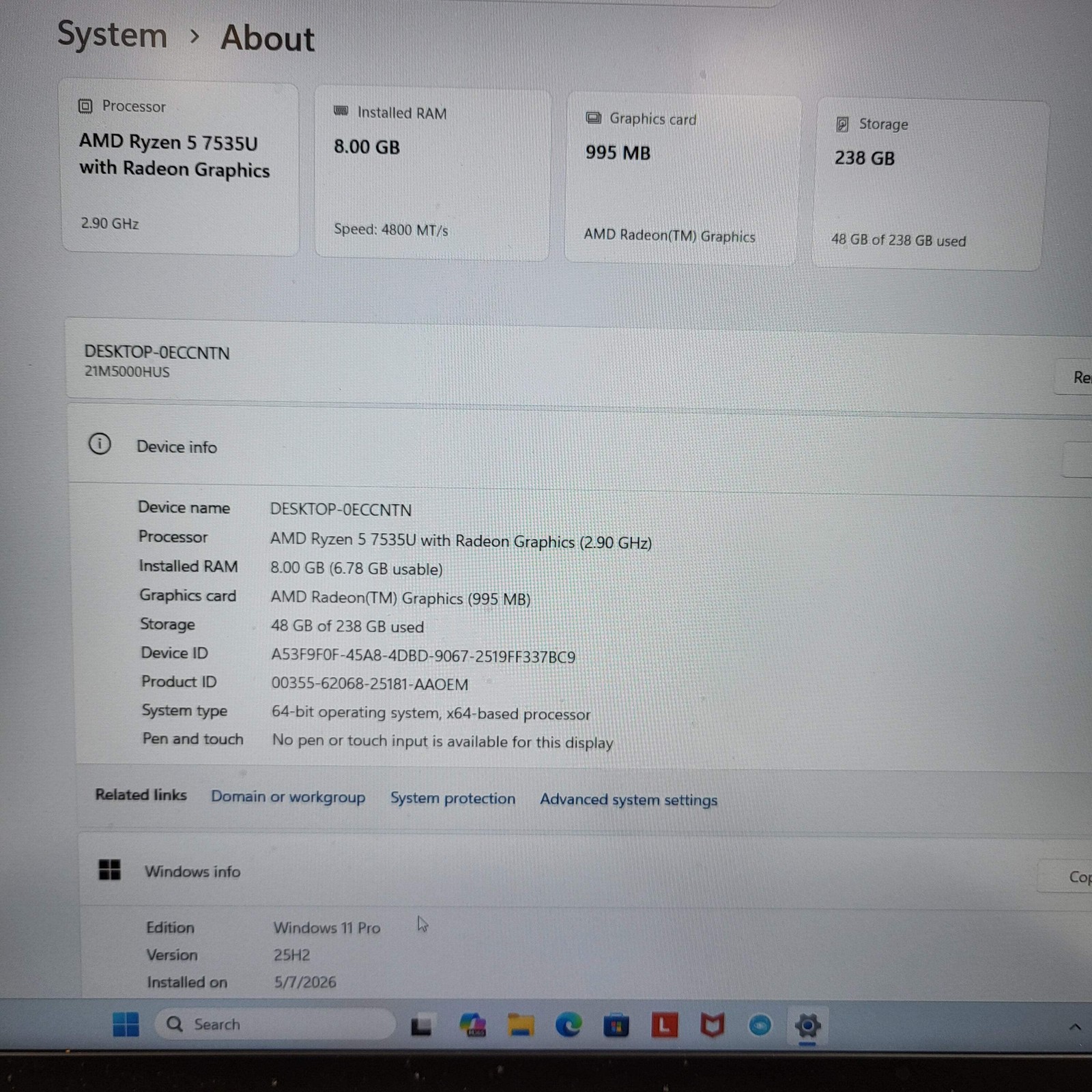 Lenovo ThinkPad E16 Gen 2 21M5000HUS 16″ Ryzen 5 7535U 2.9GHz 8GB RAM 256GB SSD