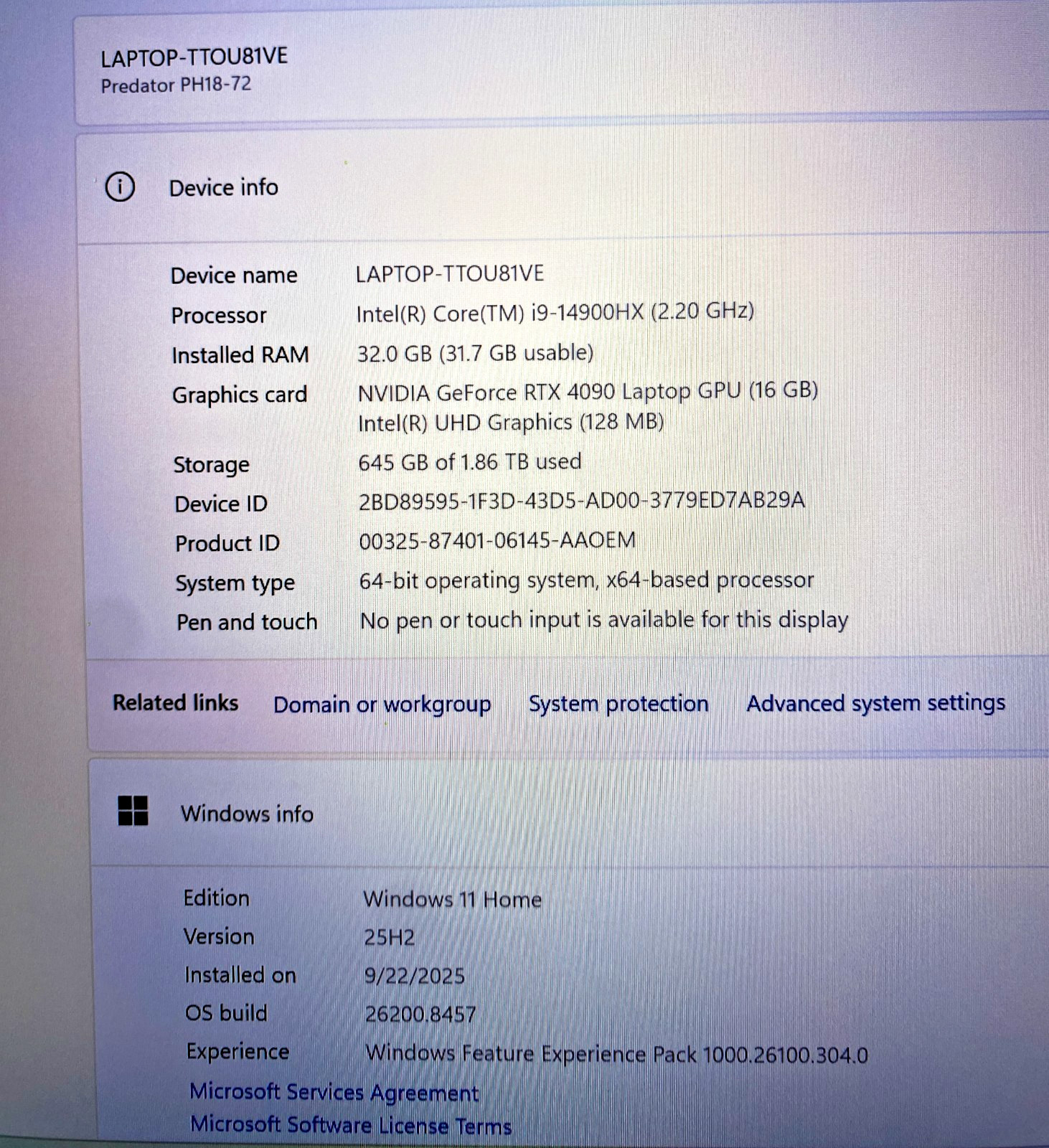 GAMING Acer Predator Helios 18 N23Q2 i9-14900HX 32GB RAM 2TB SSD GeForce RTX4090