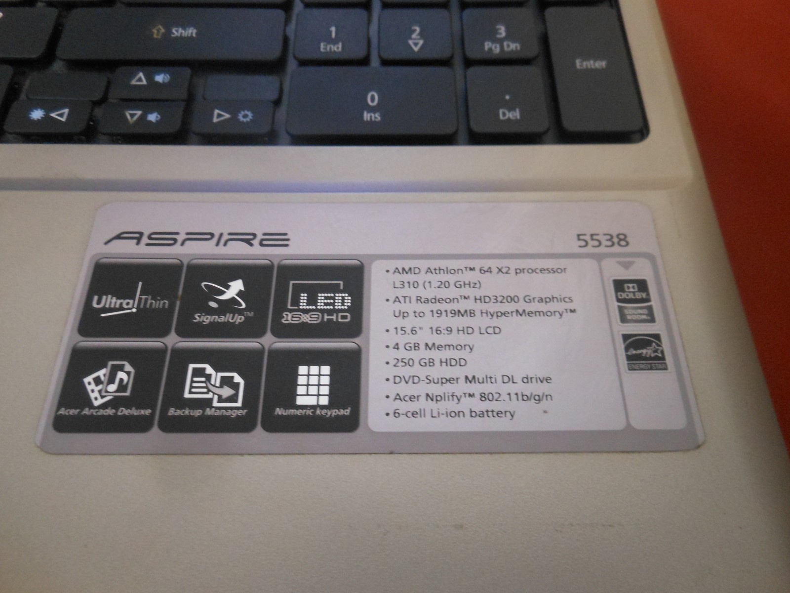 ACER LAPTOP 5538 AMD ATHLON X2 DUAL CORE PROCESSOR