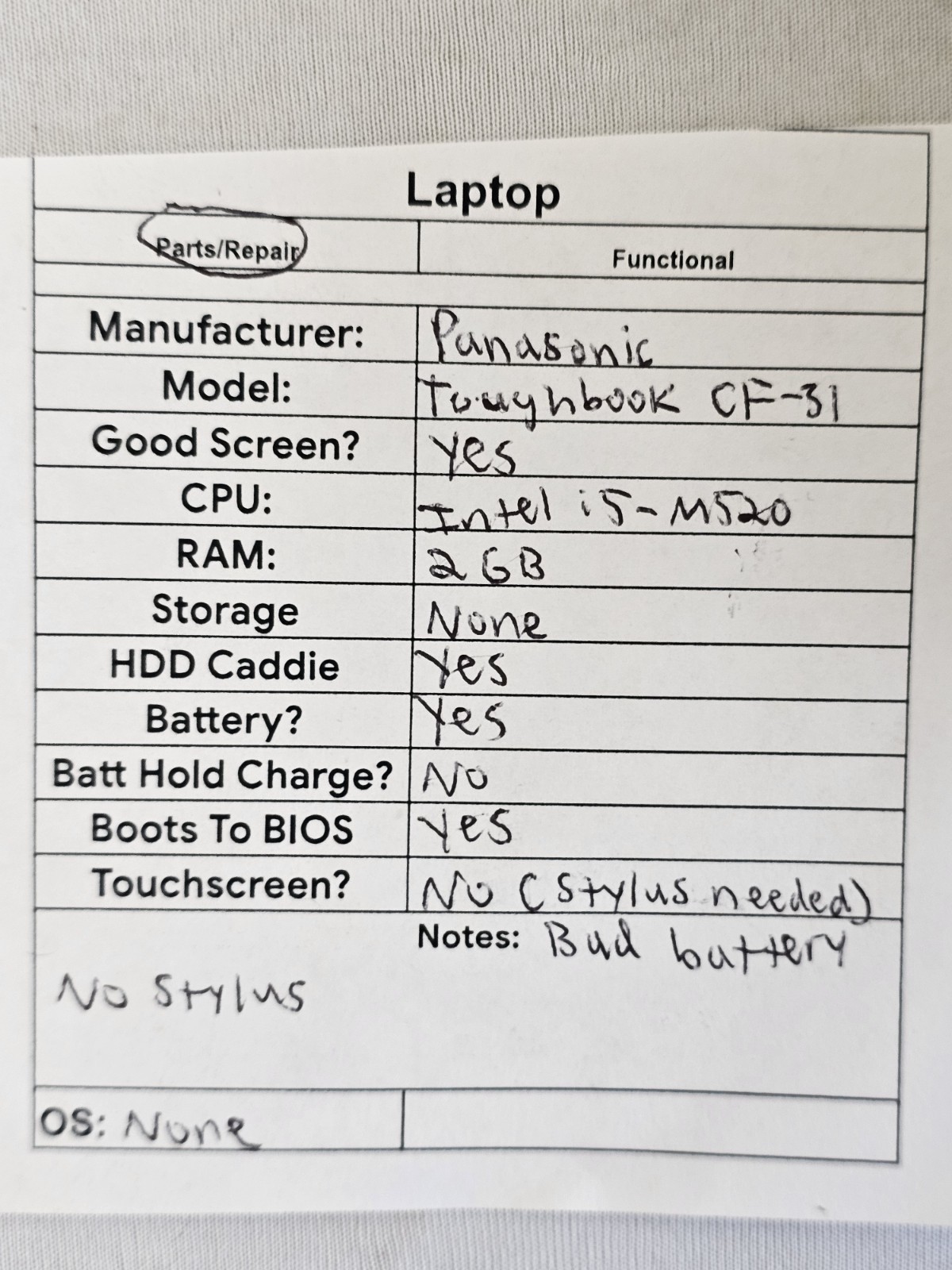 Panasonic Toughbook CF-31 Laptop – Intel i5-M520 – 2GB RAM – BAD BATT – READ
