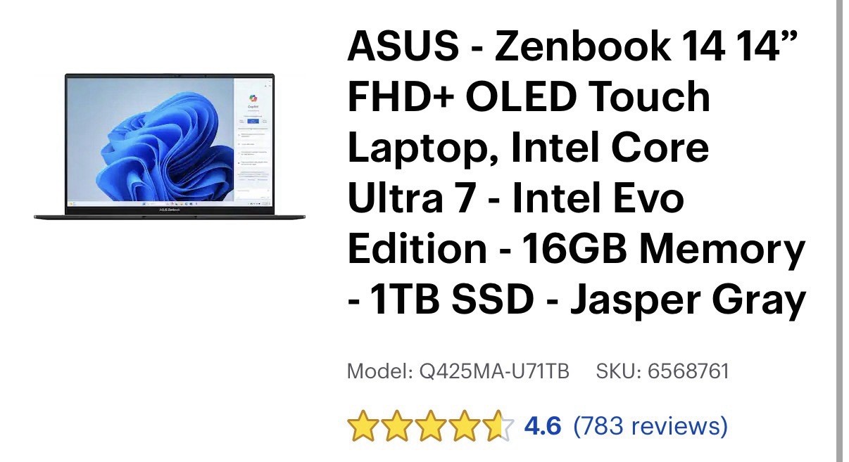 ASUS Zenbook Q425M 14in Core Ultra 7 16GB 1TB SSD Win11 Backlit KB OLED