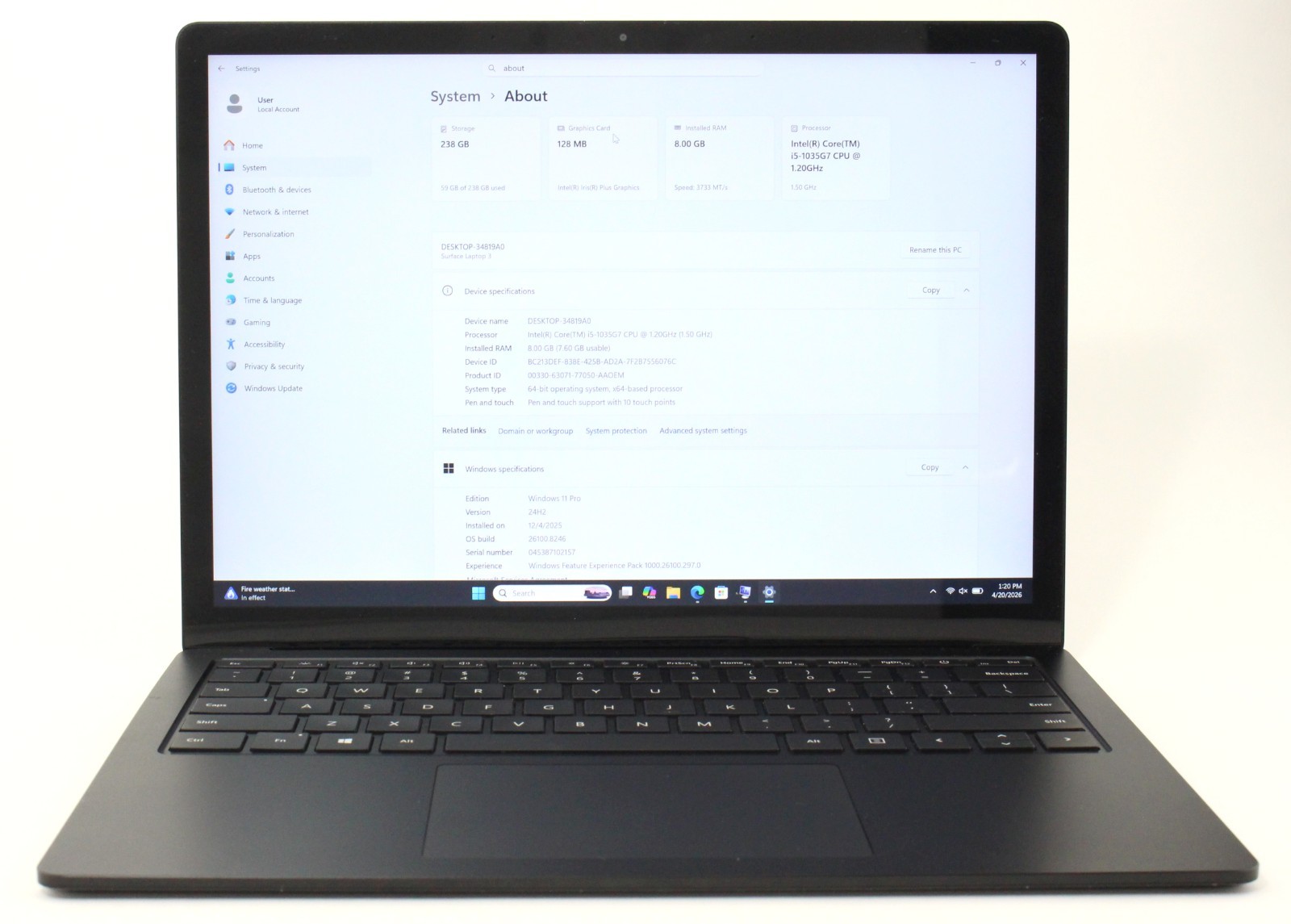 Microsoft Surface Laptop 3 13.5″ 1.2GHz i5-1035G7 256GB SSD 8GB RAM ; 6179737