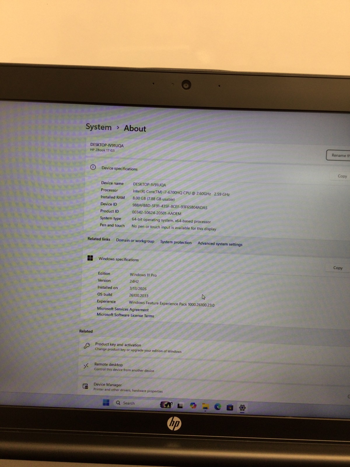 HP ZBook 17 G3 core i7 6th gen 2.60ghz 256GB SSD 8GB RAM 17.3” WIN 11 PRO