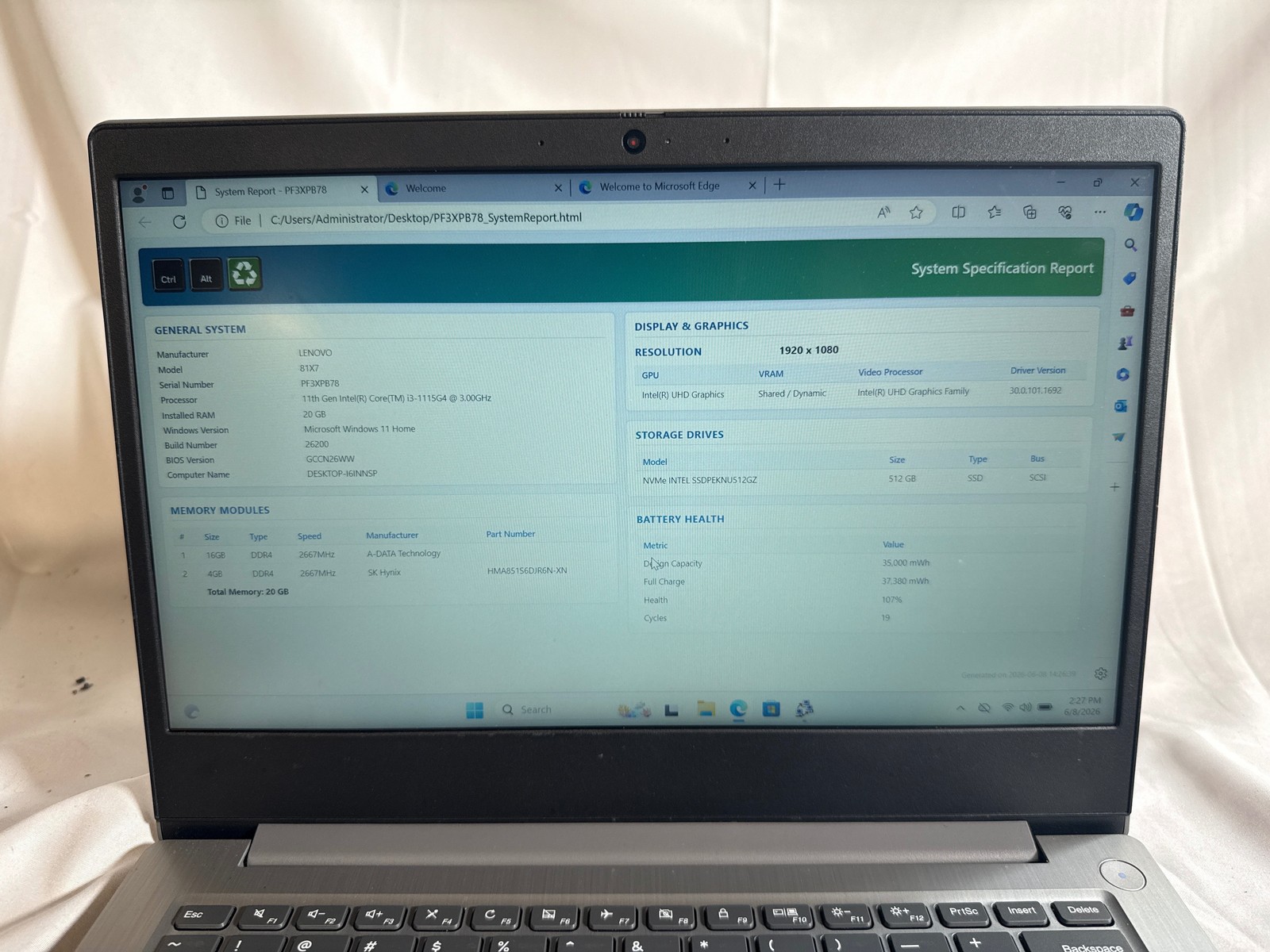 Lenovo IdeaPad 3 14ITL05 i3-1115G4 20GB 512GB SSD 14″ FHD Win11 100% Batt