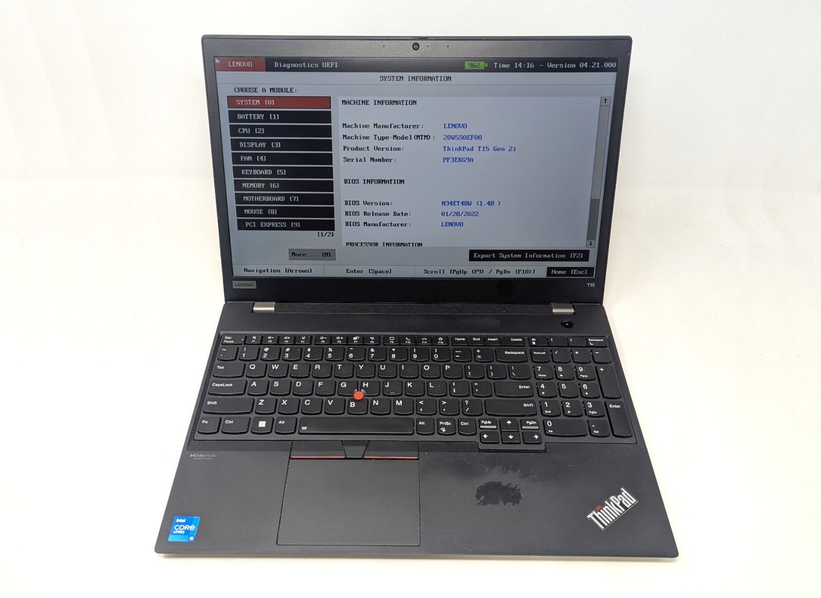 Lenovo ThinkPad T15 Gen 2i – Intel Core i5-1135G7 16GB RAM 128GB SSD No OS/AC