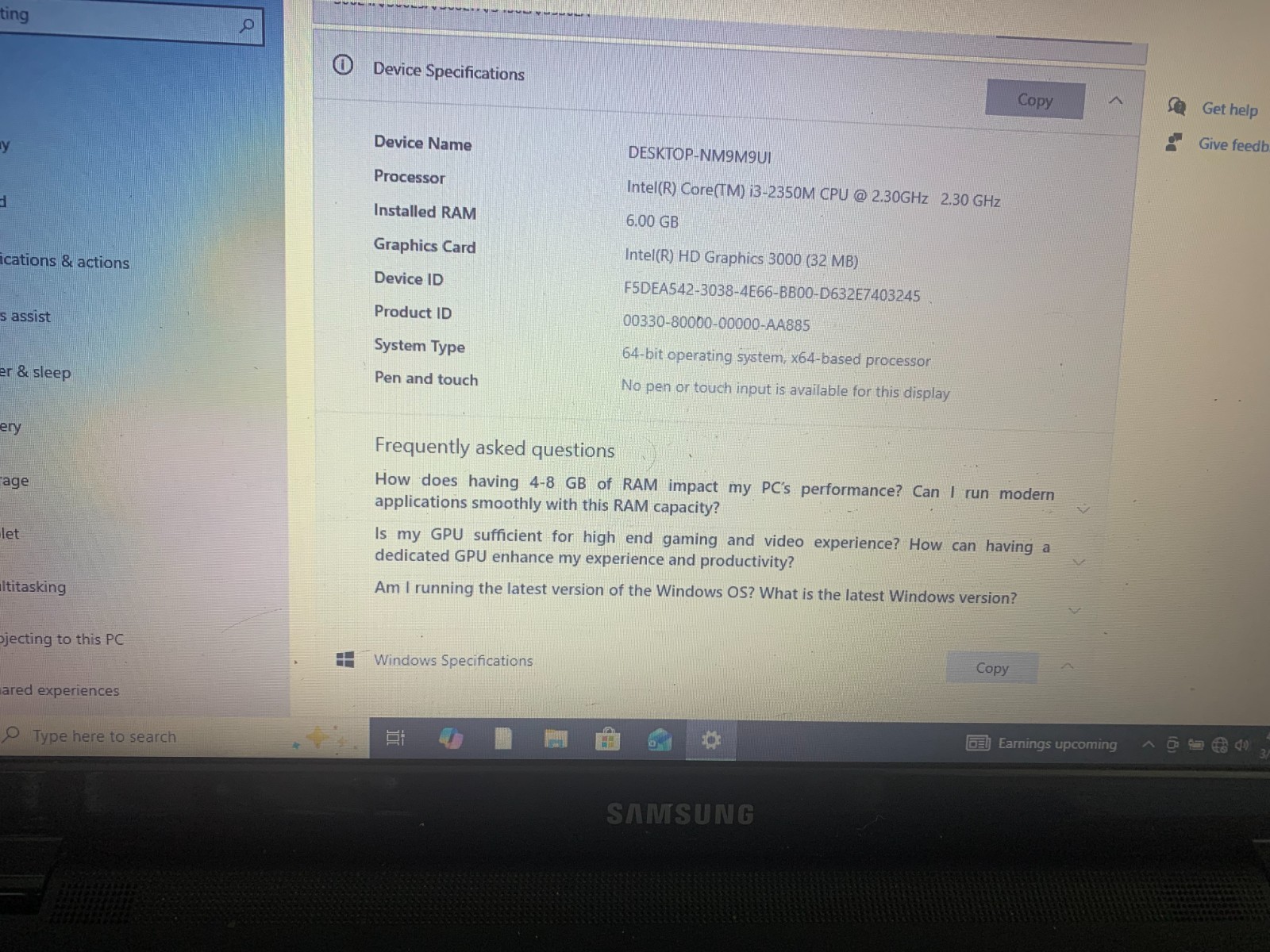 Samsung NP300E5A-A02UB 15.6″ Intel Core i3-2350M 2.30GHz 6GB RAM 320GB HDD Win10