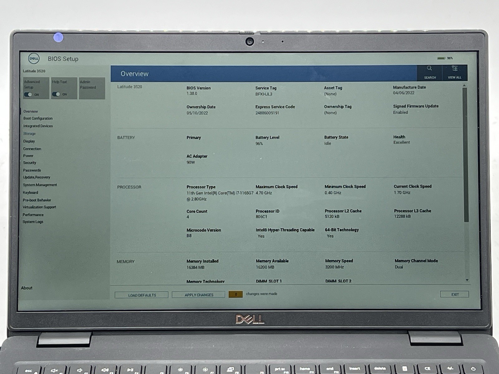 Dell Latitude 3520, i7-1165G7, @ 2.80GHz, 16GB RAM, 512GB NVMe-No OS/Adapter