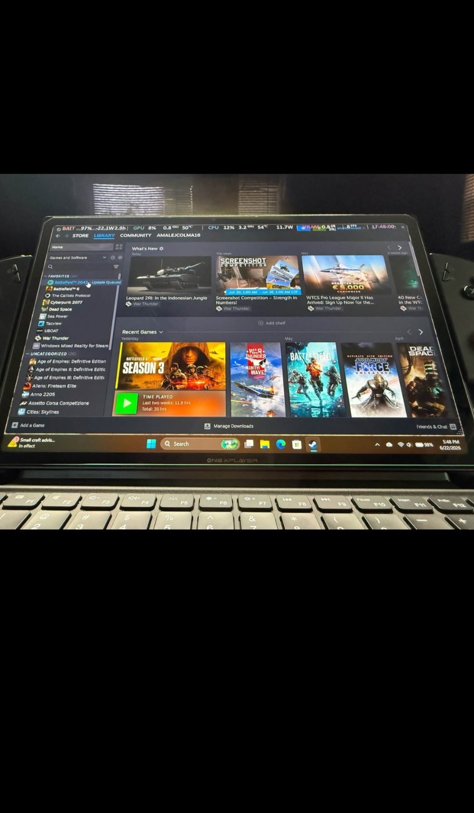 Onexplayer X1 / AMD8840U, 10.95″ 120Hz, 32 GB RAM, 1 TB SSD