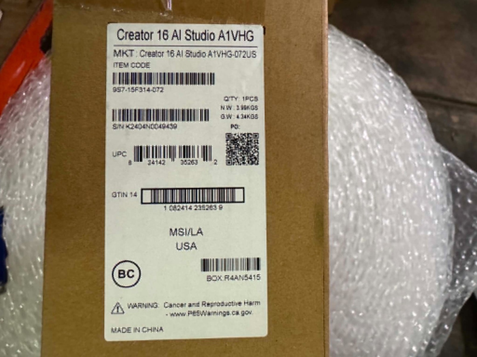 MSI Creator 16 AI Studio A1VHG 16.0″UHD+ Core Ultra 9 185H 64GB 1TB RTX 4080