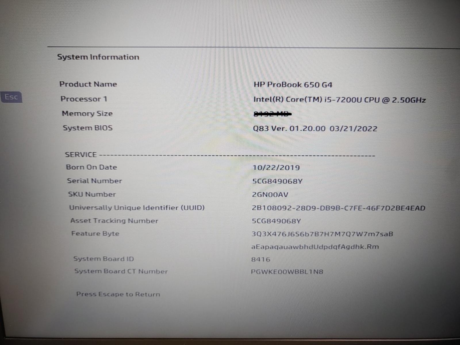 HP ProBook 650 G4 15.6″ Intel i5-7200U✔ *NO RAM/NO HDD/NO AC***READ***BIOS PASS*