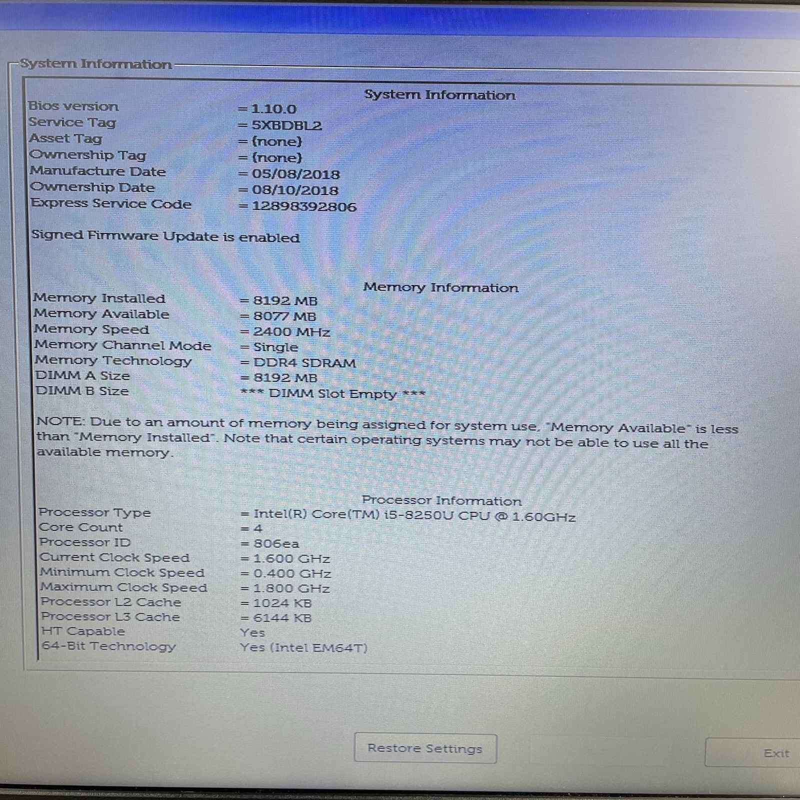 Dell Inspiron 3576 15.6″ i5-8250U 1.60 GHz 8 GB RAM No SSD/OS/AC/Batt