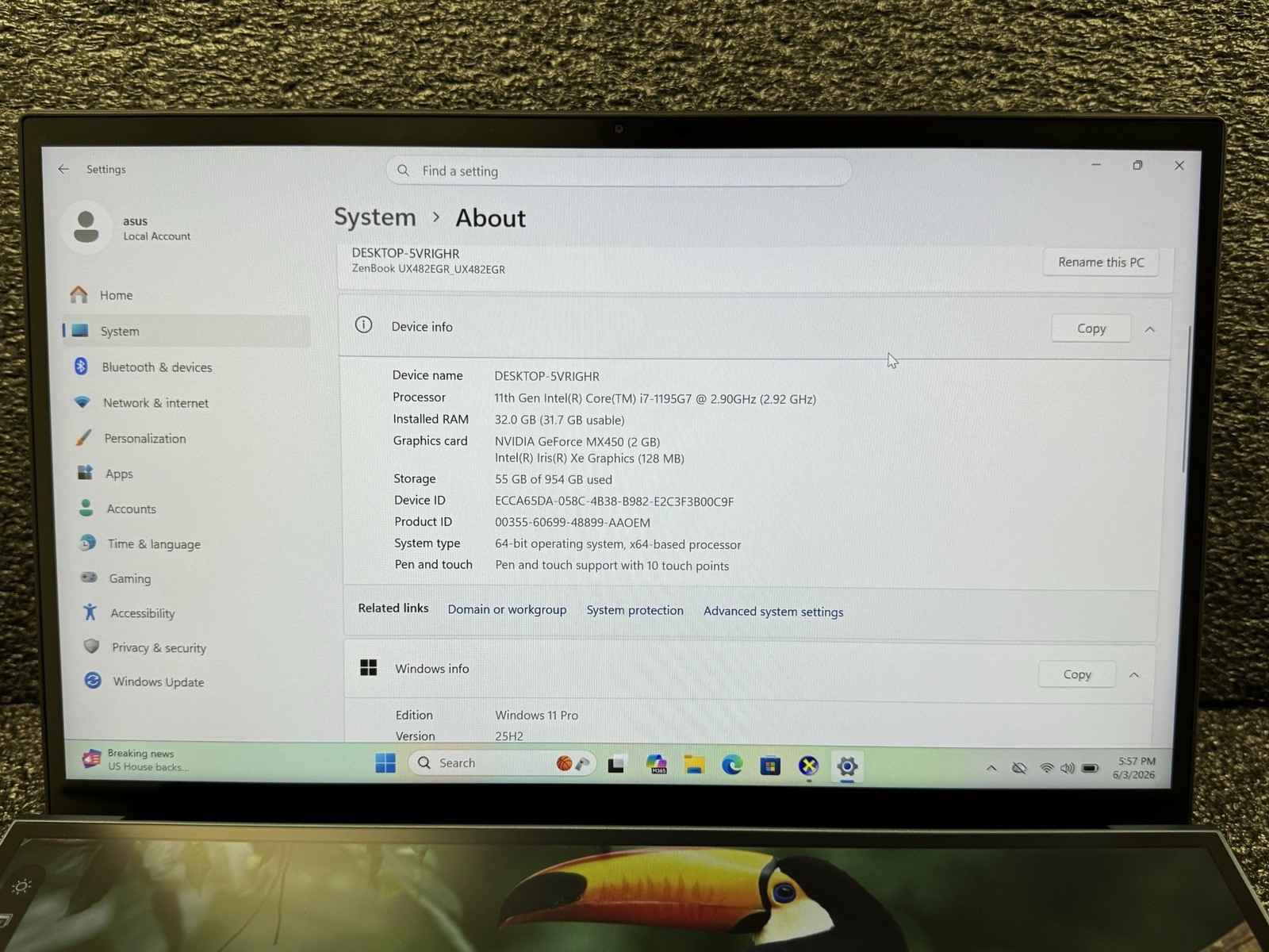Asus Zenbook Duo 14 UX482 14″ i7-11th Gen/2.9GHz 32GB/ 1TB/NVIDIA MX450/ GOOD✅