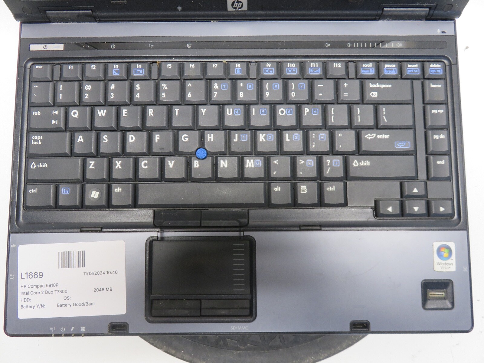 HP Compaq 6910P Intel Core 2 Duo T7300 2000MHz 2048 MB NO HDD No Batt