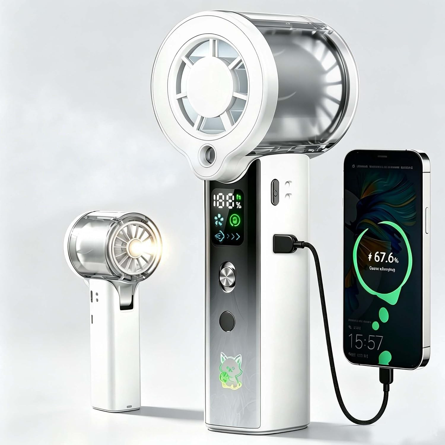 Doge&Vollar 4-in-1 Misting Portable Fan, 5000mAh 30H Max Runtime, 1-100 Speed Tu