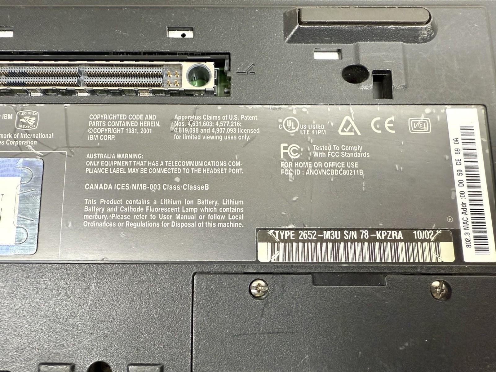 IBM Thinkpad A31 Type 2652 Laptop Intel Pentium 4, 1024 MB Ram NO HD/OS (FL)
