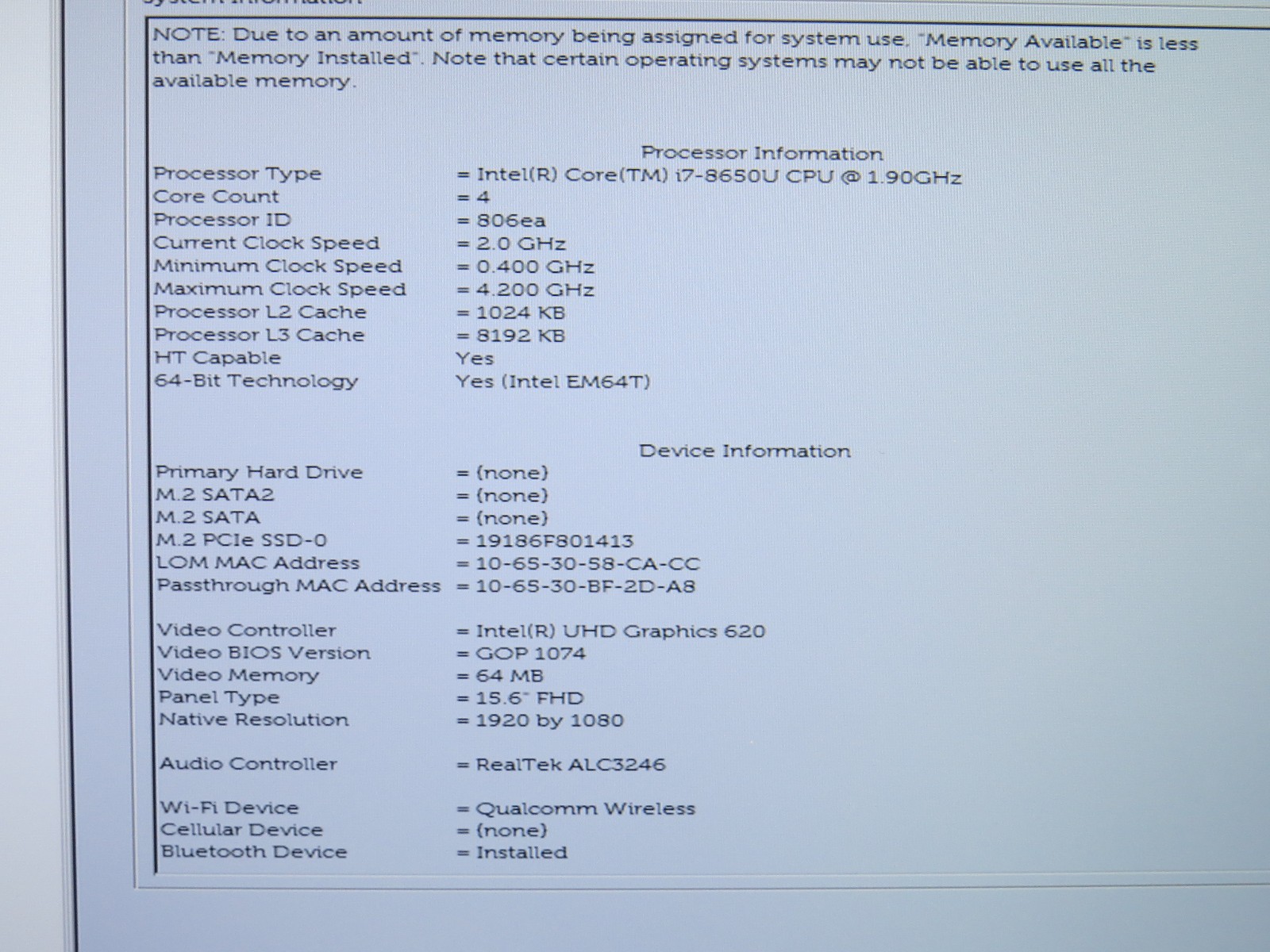 Dell Latitude 5590 | i7-8650U @ 1.9GHz | 8GB DDR4 | 256GB m2 | 15.6″ | No OS