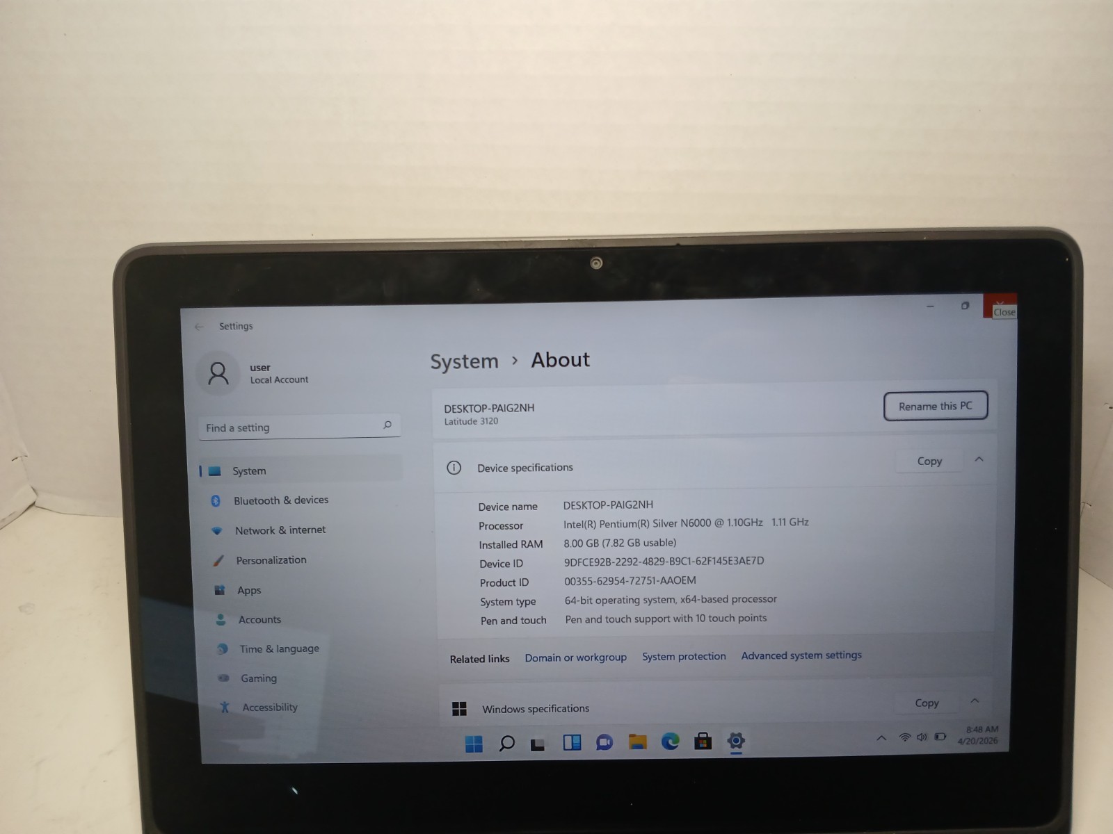 Dell Latitude 3120 2-in-1 Laptop 11.6″ Pentium N6000 8GB RAM 128GB SSD #97