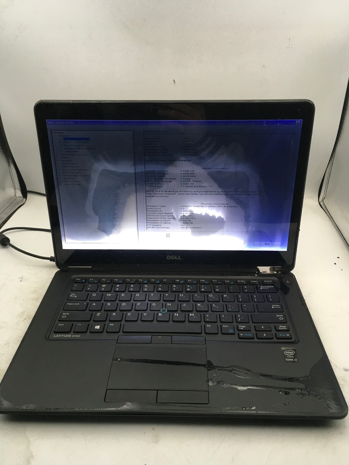 DELL LATITUDE E7450 – FOR PARTS/LCD LEAKED – INTEL I7 5600U – NO RAM – READ – BB