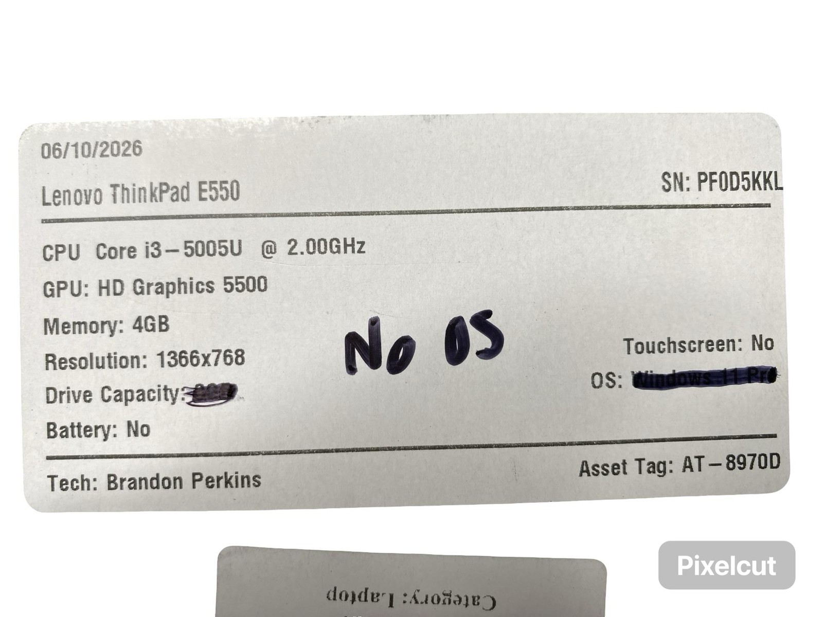 Lenovo ThinkPad E550 Corei3 5005U 4GB No OS/SSD No Battery Grade C