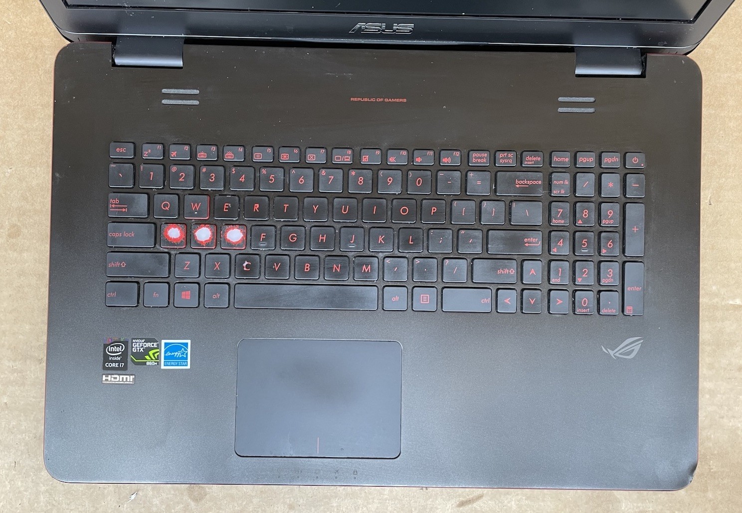 Asus ROG GL771J Laptop Intel Core i7, NO RAM, NO STORAGE, *FOR PARTS* READ
