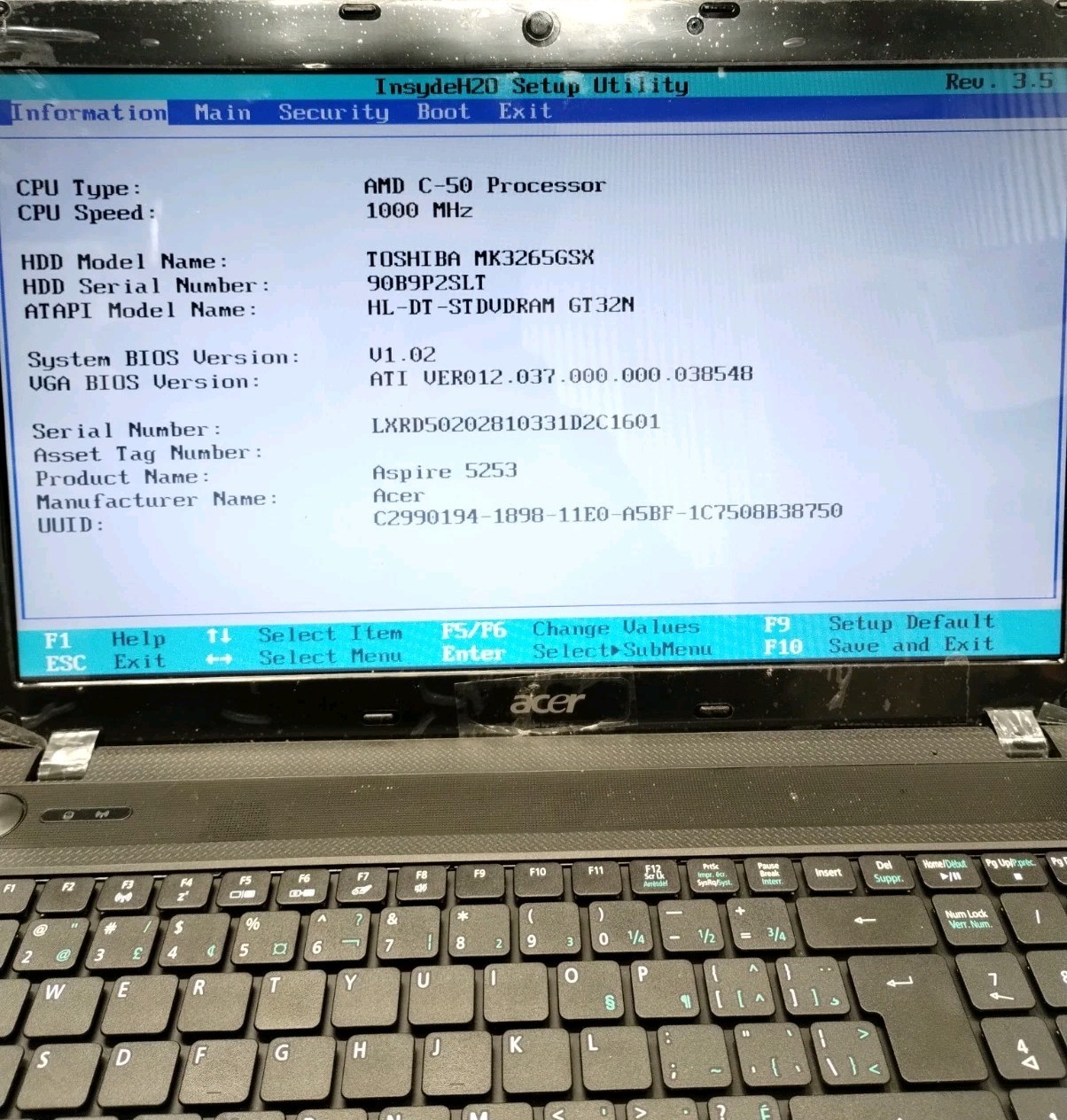 Acer Aspire 5253-BZ489 P5WE6 15.6″ Laptop AMD C50 3GB RAM 320GB Boots/Bios H3906