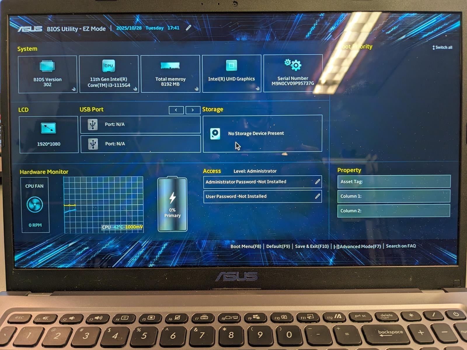ASUS VIVOBOOK X515EAU i3-1115G4 @ 3.00GHz, 8GB RAM, NO HDD/OS