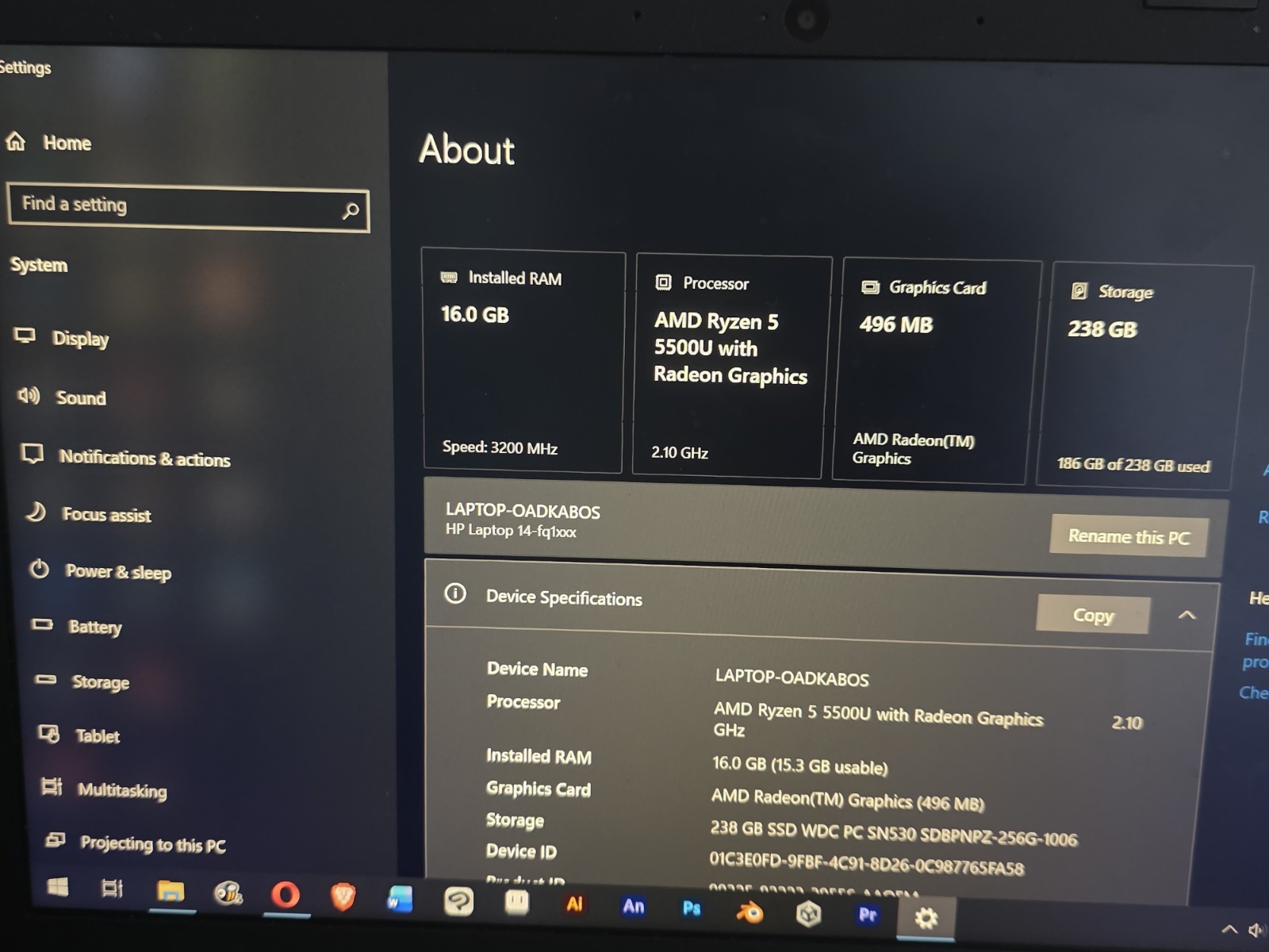 HP 14″ Ryzen 5 5500U, 16GB RAM 240GB SSD, 1920×1080, Windows 10 Silver Laptop