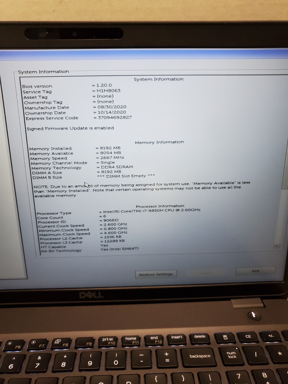 Dell Precision 3541 15.6 i7-9850H 2.60GHz 16GB 256GB SSD Quadro P620 Win11 #69