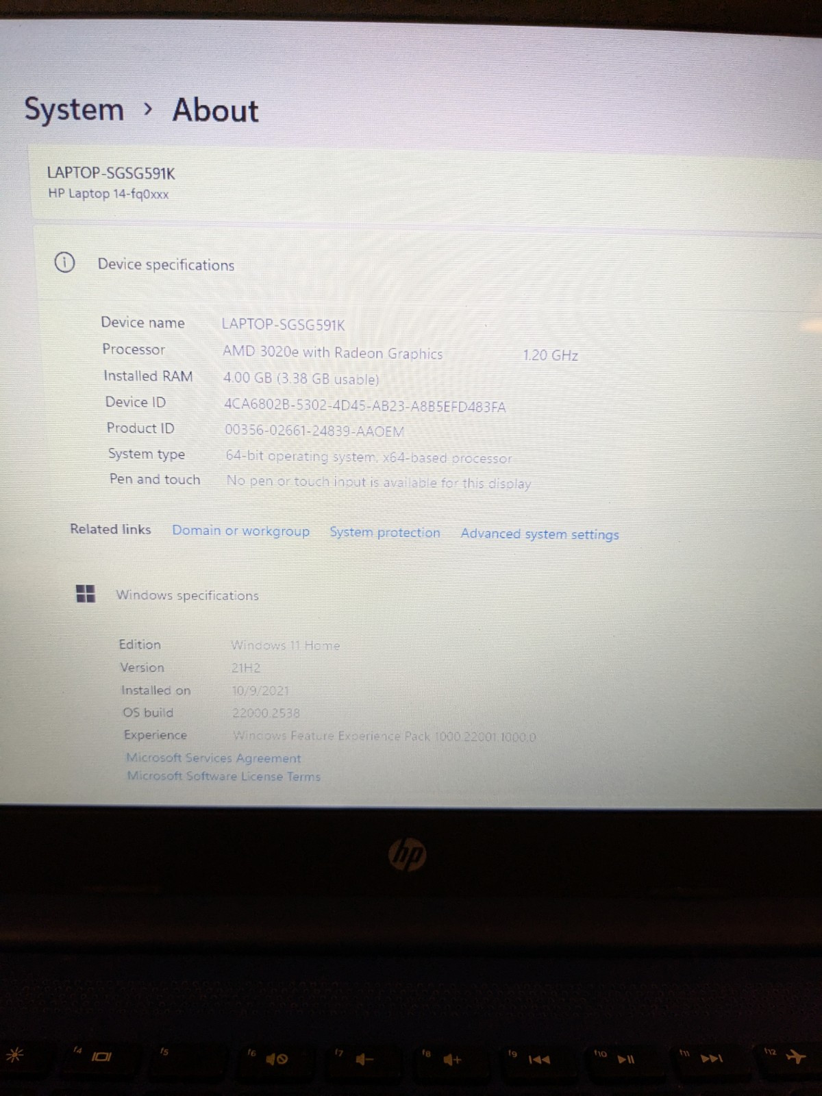 HP Laptop 14-fq0020ca 14″ 4gb Ram, 64gb Hard Drive, Very Good Condition