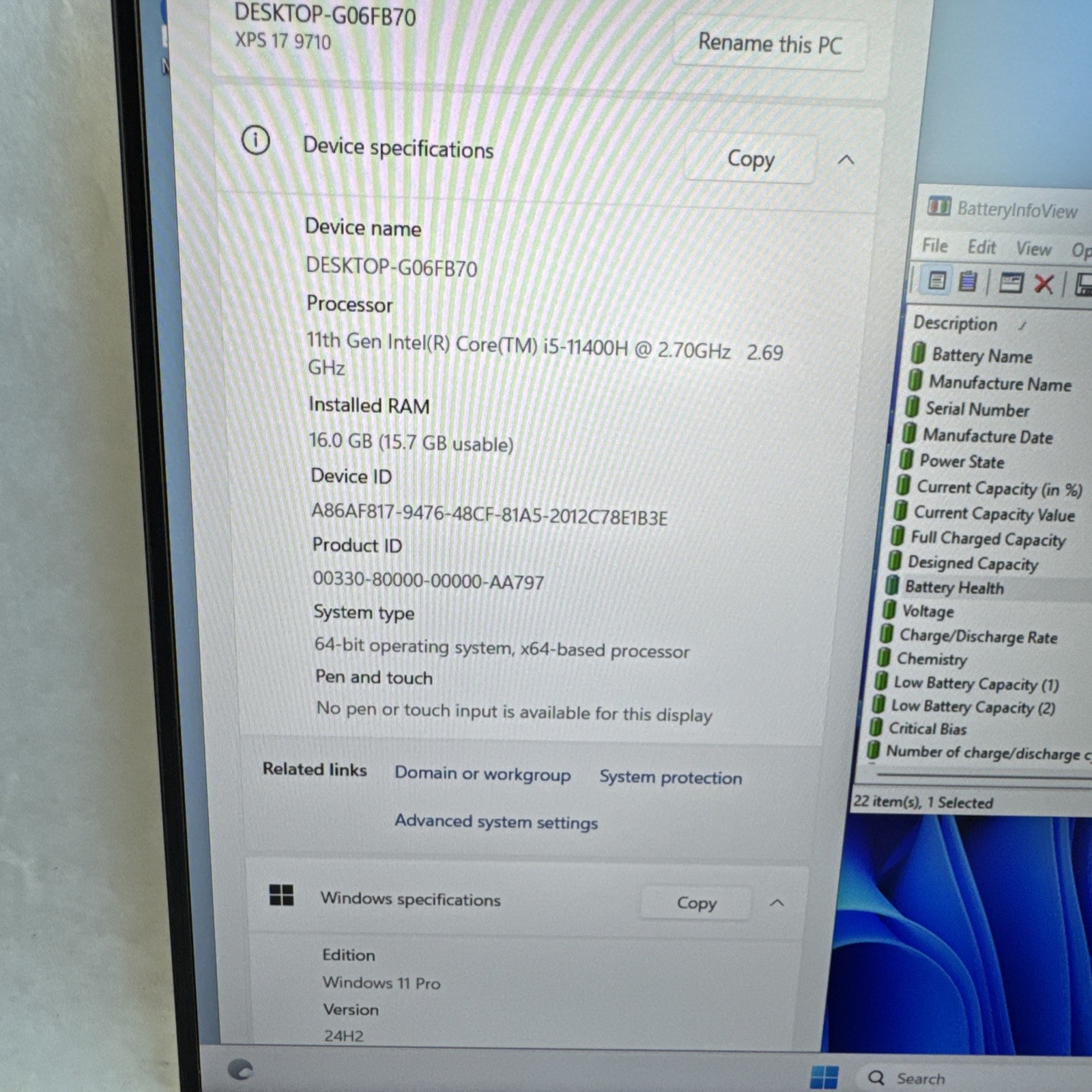 Dell XPS 15 9510 15” Intel Core i5-11400H @2.70GHz 16GB RAM 512GB SSD W11P