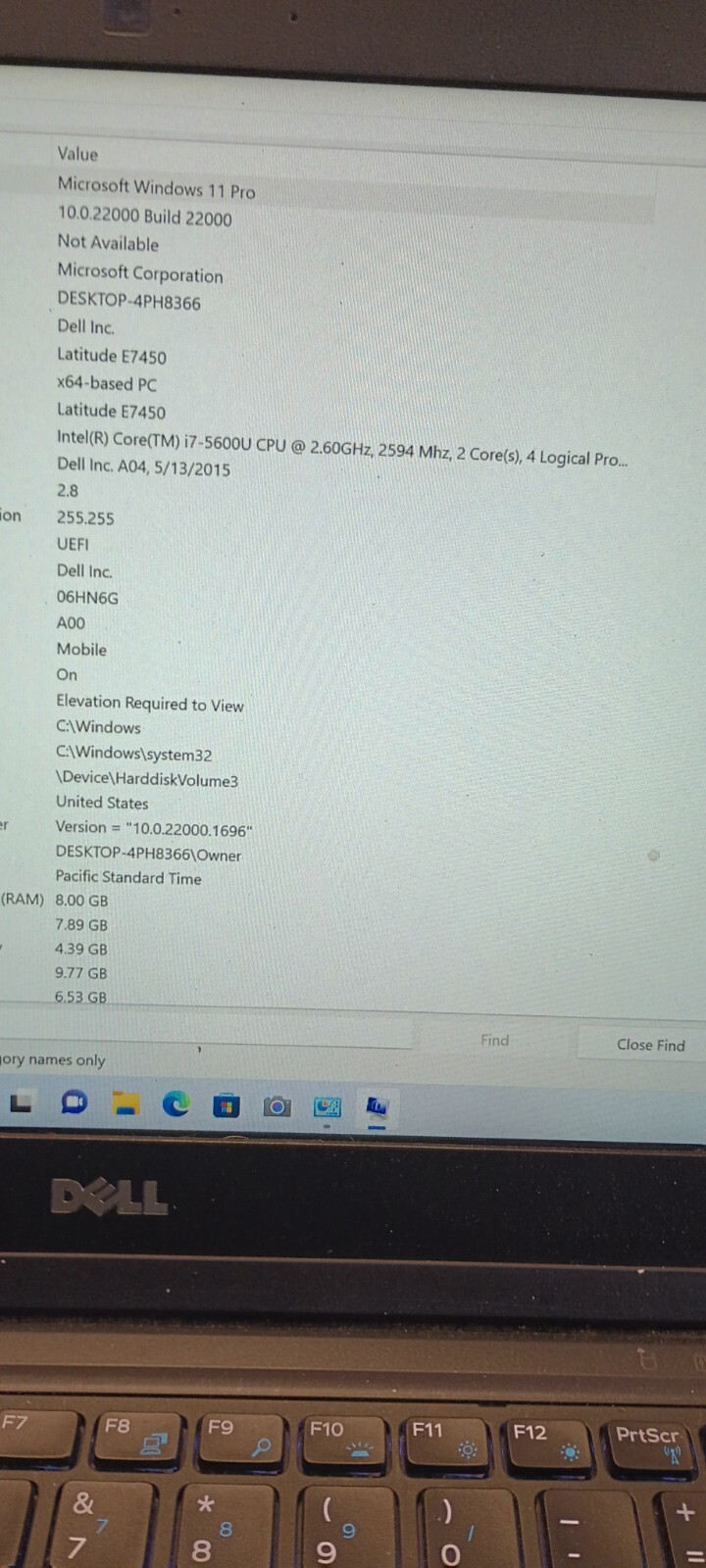 Latitude E7450 w/charger.i7 5th gen.8GB.120GB SSD.14″FHD.W11Pro.