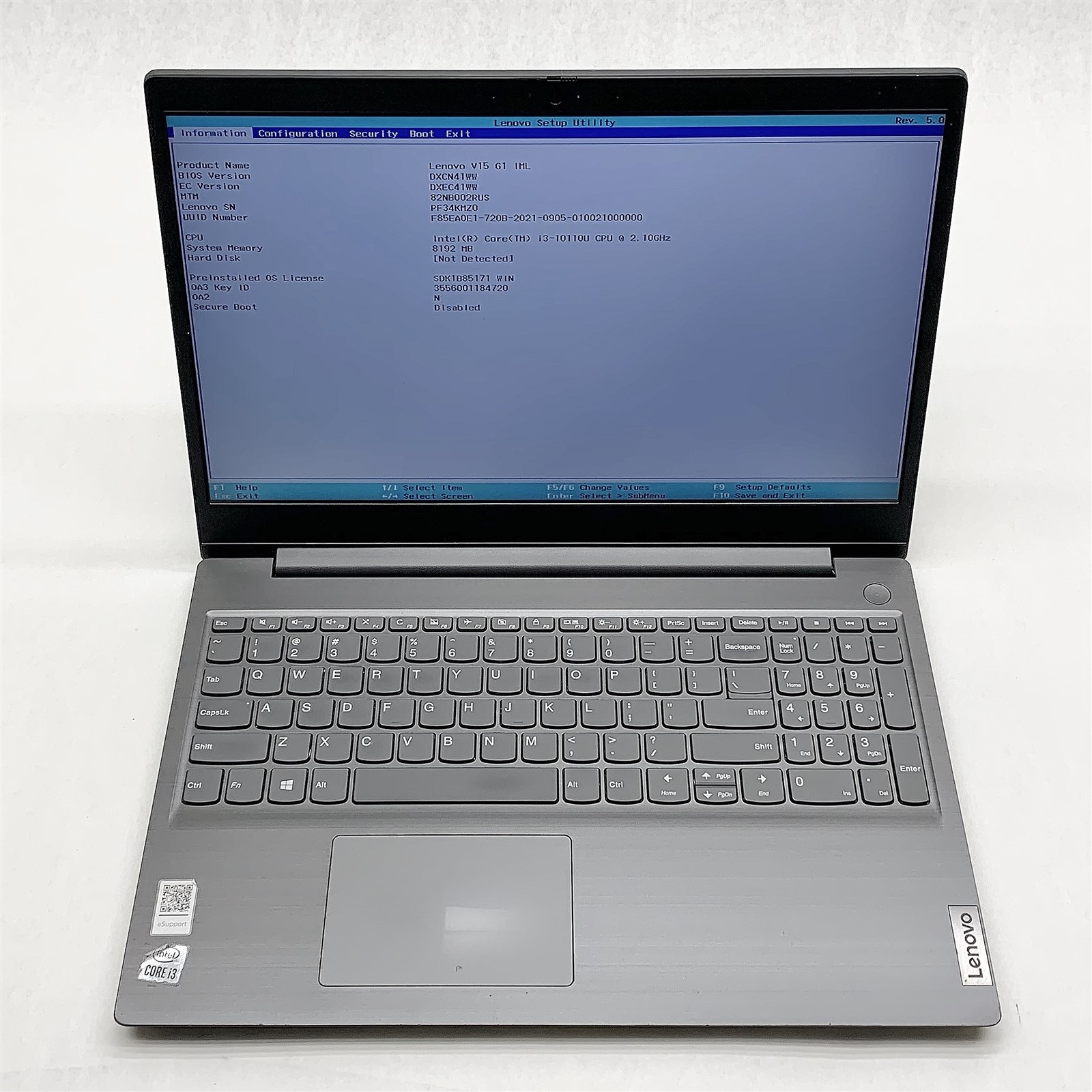 Lenovo V15 G1 Laptop Intel Core i3 10110U 2.10GHZ CPU 15.6″ HD 8GB RAM NO HDD