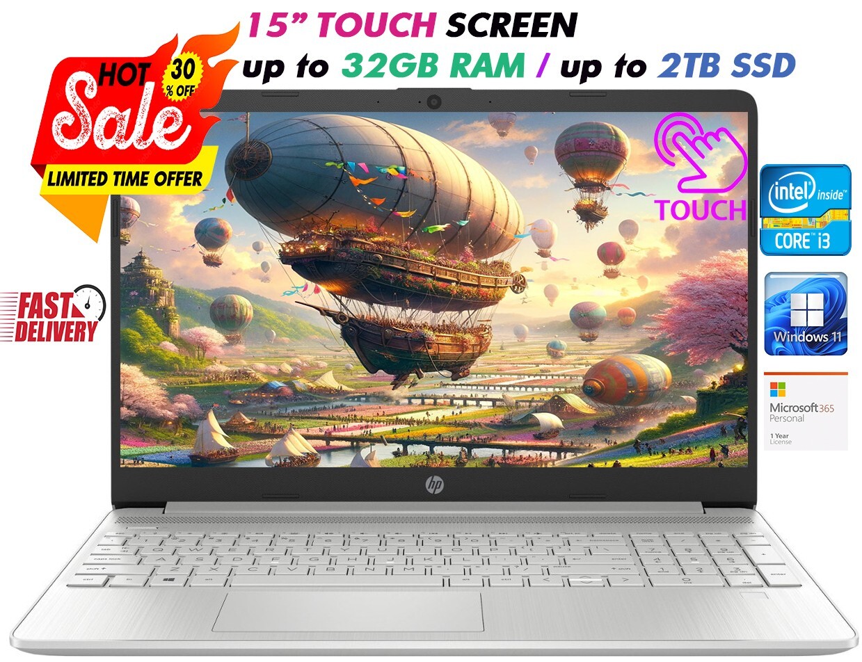Newest HP Slim Laptop 15.6″ Touch Intel i3-1215U Upto 32GB RAM & 2TB SSD