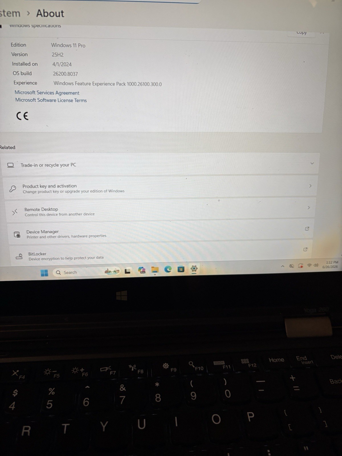 Lenovo ThinkPad Yoga 260 Intel Core i5-6200U@2.30GHz 8GB RAM 256GB SSD Win 11