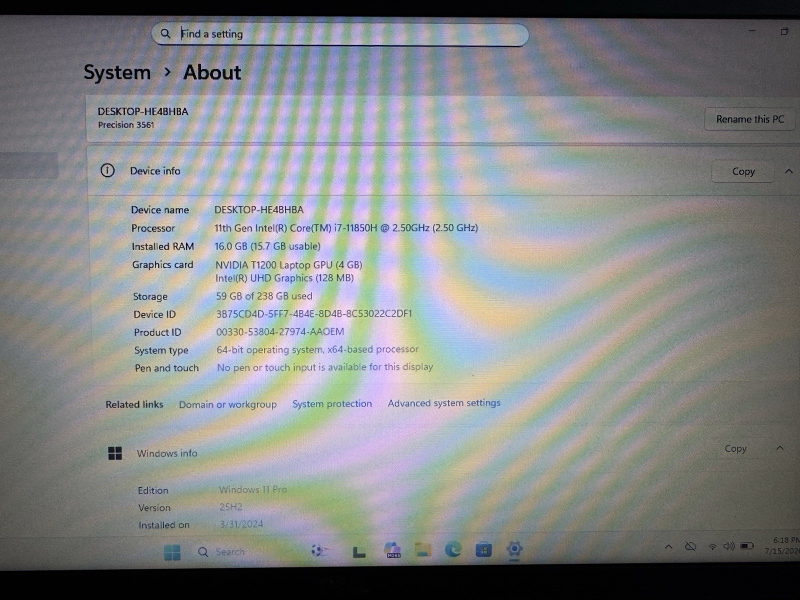 Excellent! Dell Precision 3561 15.6″ i7-11850H 16GB RAM 256GB SSD Win 11 T1200