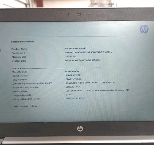 HP PROBOOK 450 G5 Intel i5-8250U 1.60GHz 16GB RAM 256GB Windows 11 Home