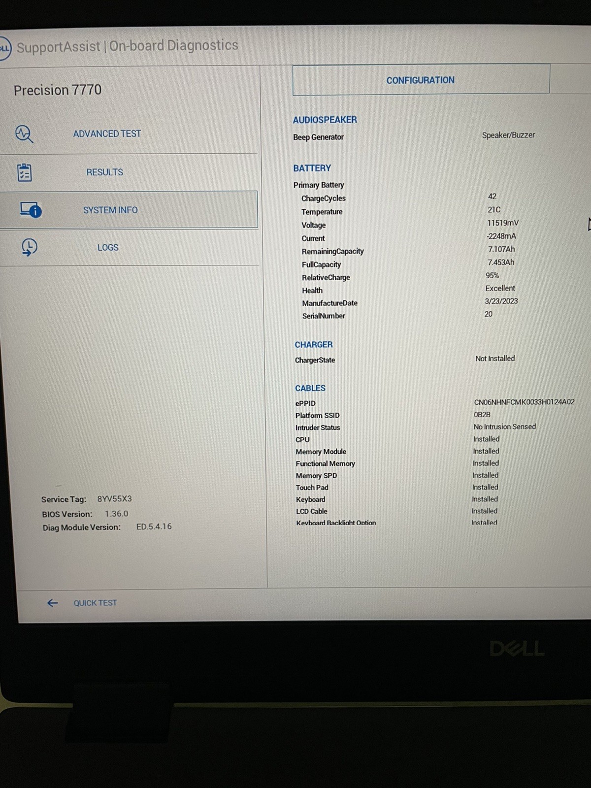 Dell Precision 7770 Core i7-12850HX 4.8GHz DDR5 32GB 4800MHz ***NO HDD/SSD***