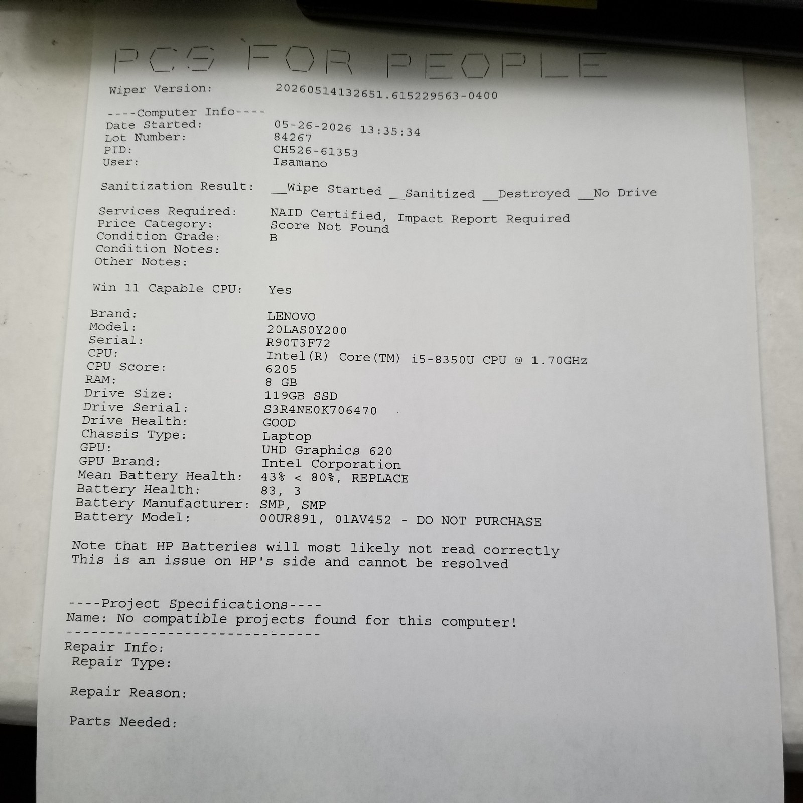 Lot of 7 Lenovo ThinkPad T580 15.6″ Laptop Mixed Specs Core i5 / i7 *Read*