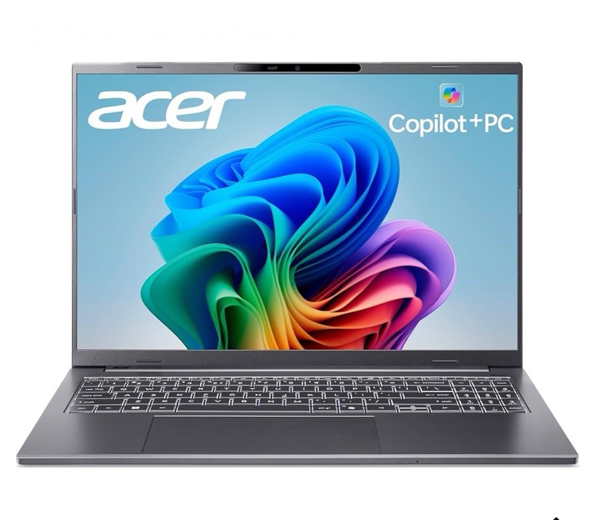 Acer Aspire 16 AI 16″ Laptop WUXGA Snapdragon X 16GB RAM 512GB SSD
