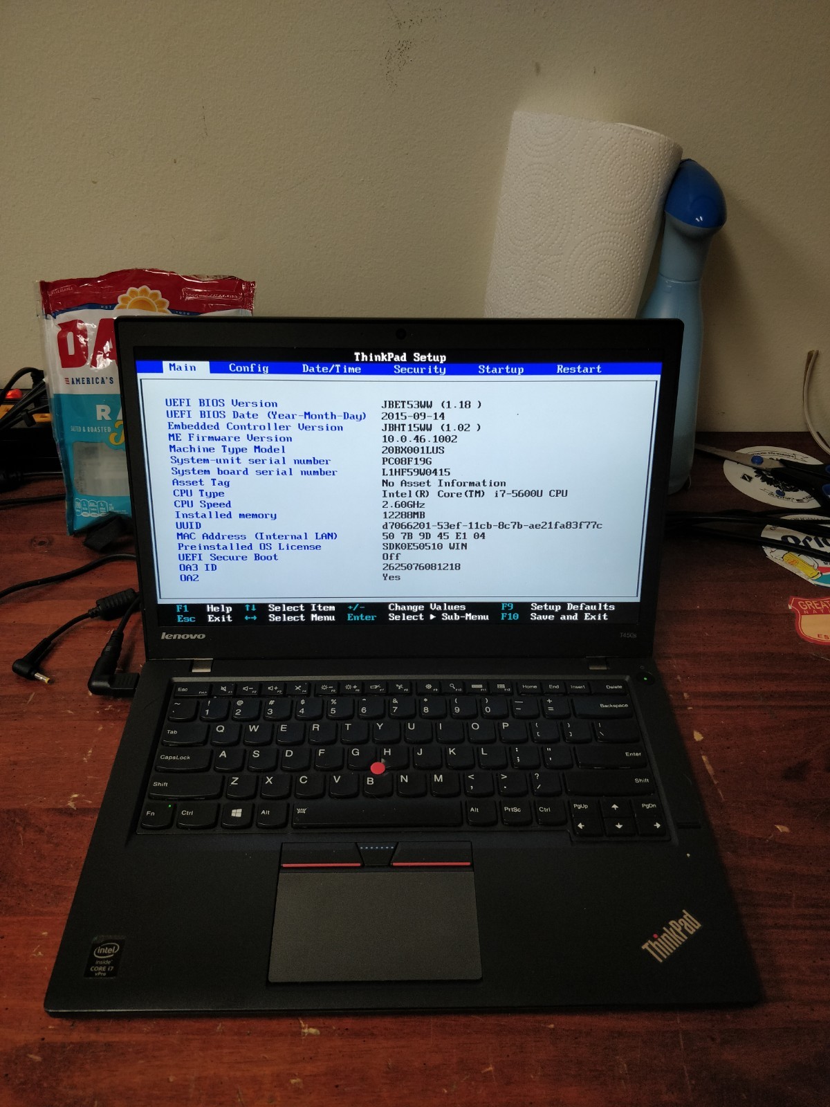 Lenovo ThinkPad T450S INTEL CORE I5-5300U@2.30GHz 8GB RAM NO DRIVE PARTS 8227