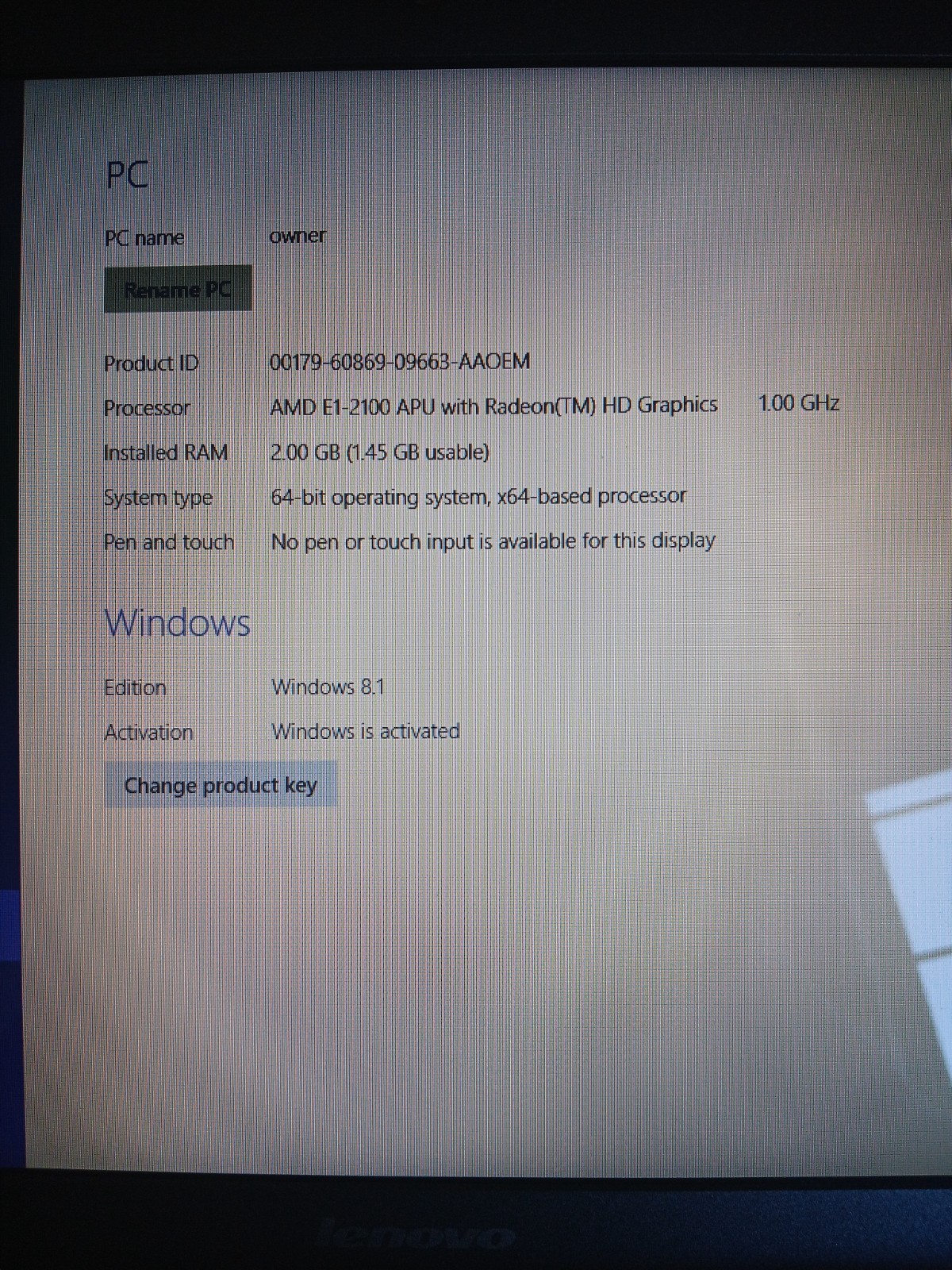 Lenovo G505 Laptop AMD E1-2100 1GHz 260GB HDD 2GB Ram Win 8
