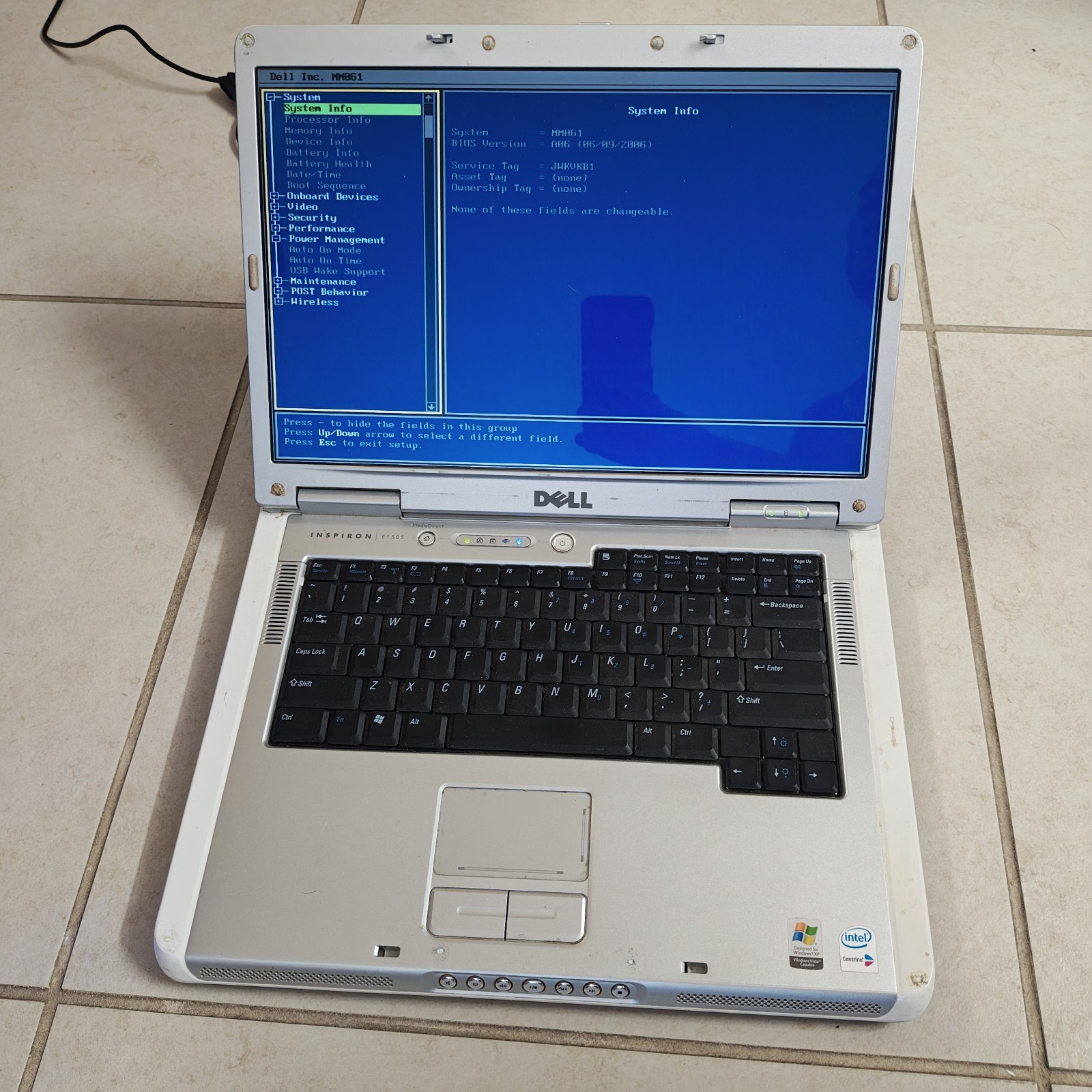 Dell Inspiron E1505 15.4″ Laptop – NO HDD/1GB RAM – Intel Core Duo #3925