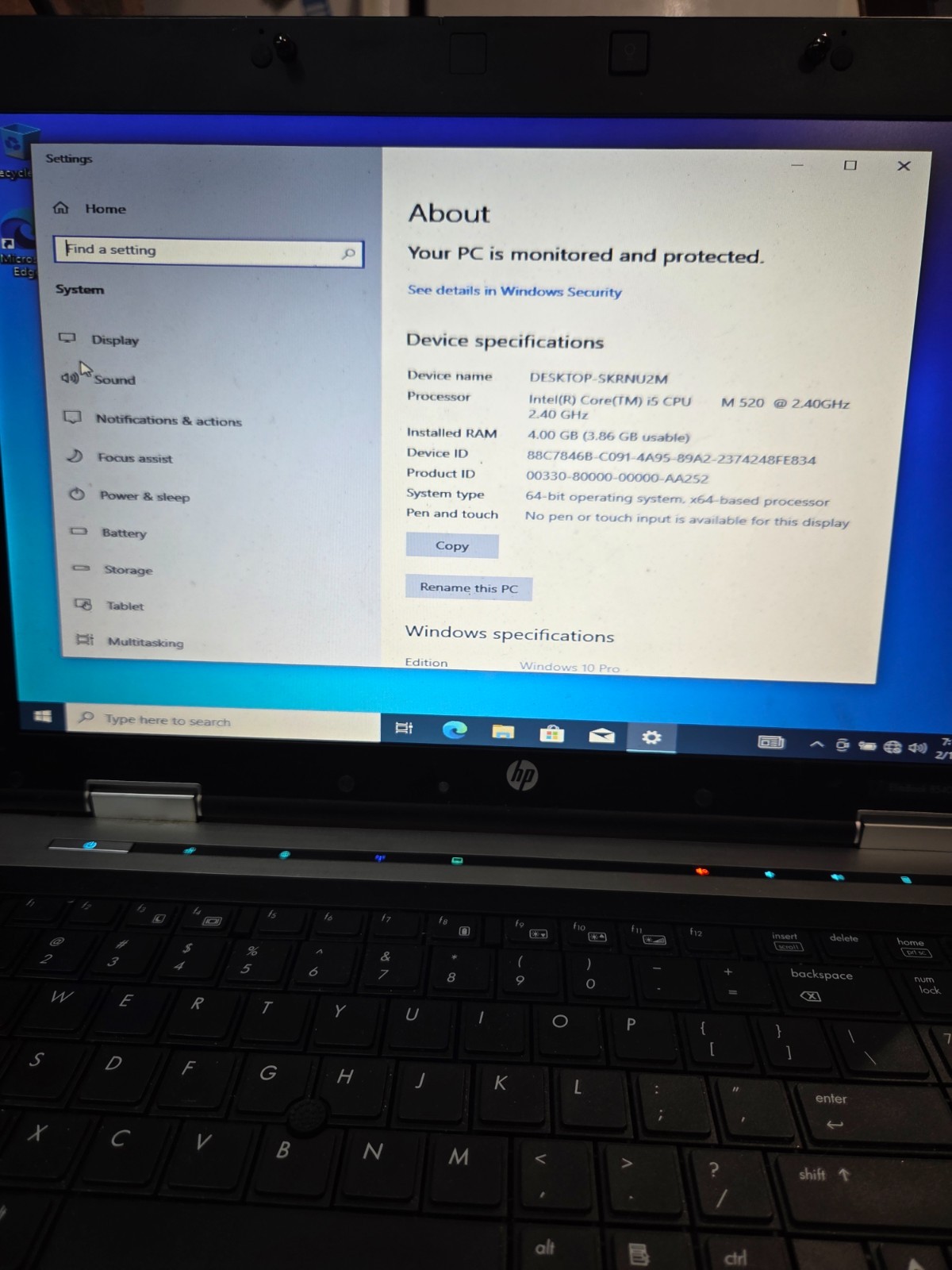 HP Elitebook 8540P 15.6″ i5-M520 2.4GHz 250GB 4GB RAM Wi-Fi DVD WIN 10 PRO 64BIT
